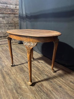 Antique French Oak Oval Occasional or Side Table with Lovely Queen Anne Legs