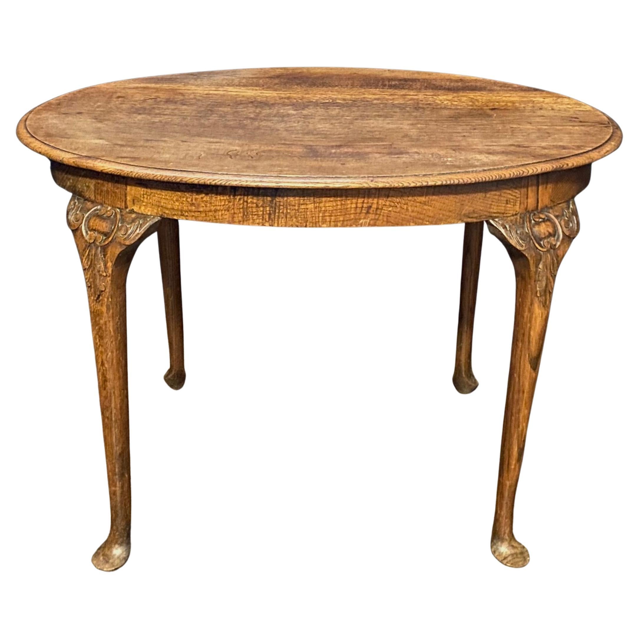 Antique French Oak Oval Occasional or Side Table with Lovely Queen Anne Legs For Sale