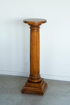 Antique French Oak Pedestal Column, Hand-Carved, Neoclassical, 90cm