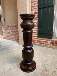 Antique French Oak Pedestal Plant Stand Baluster Round Display Column Newel Post