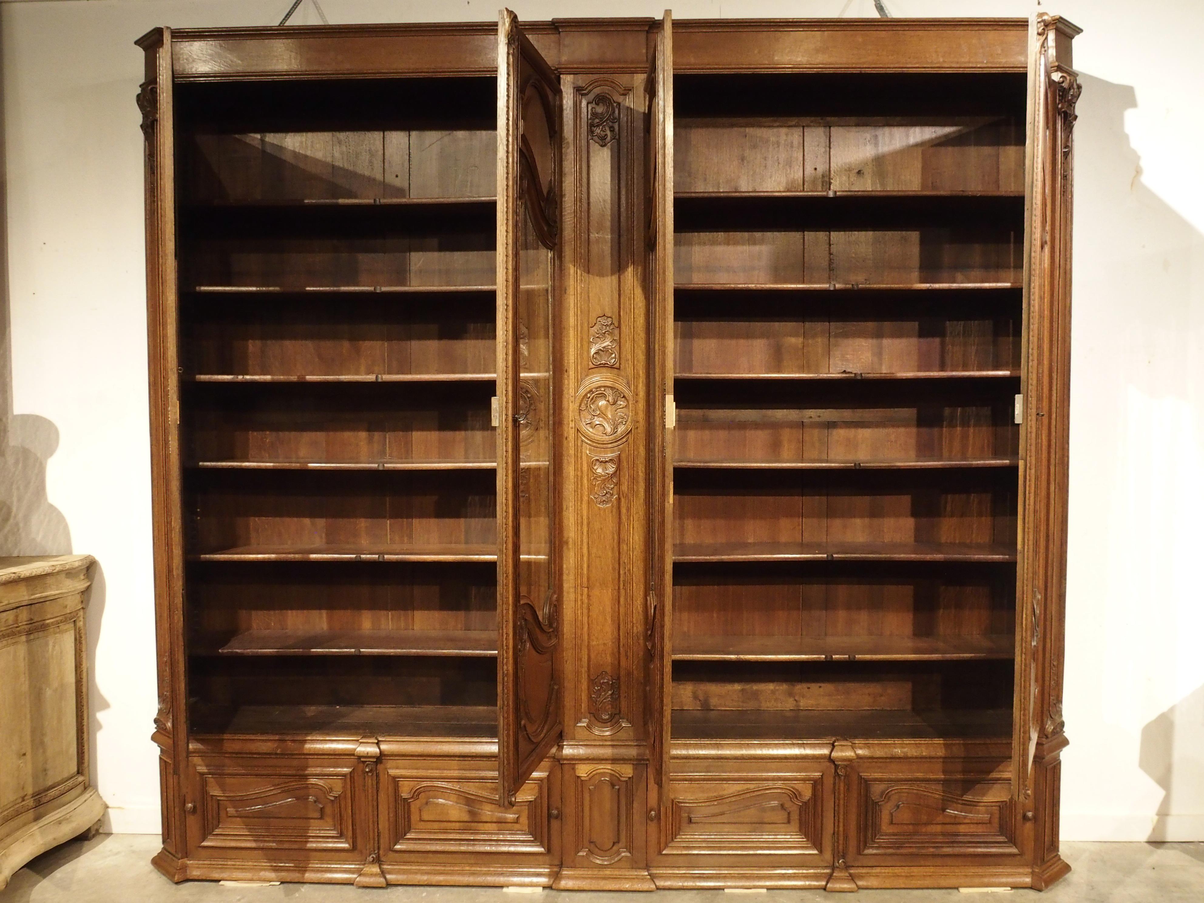 Hand-Carved Antique French Oak Regence Style Bibliotheque, circa 1860