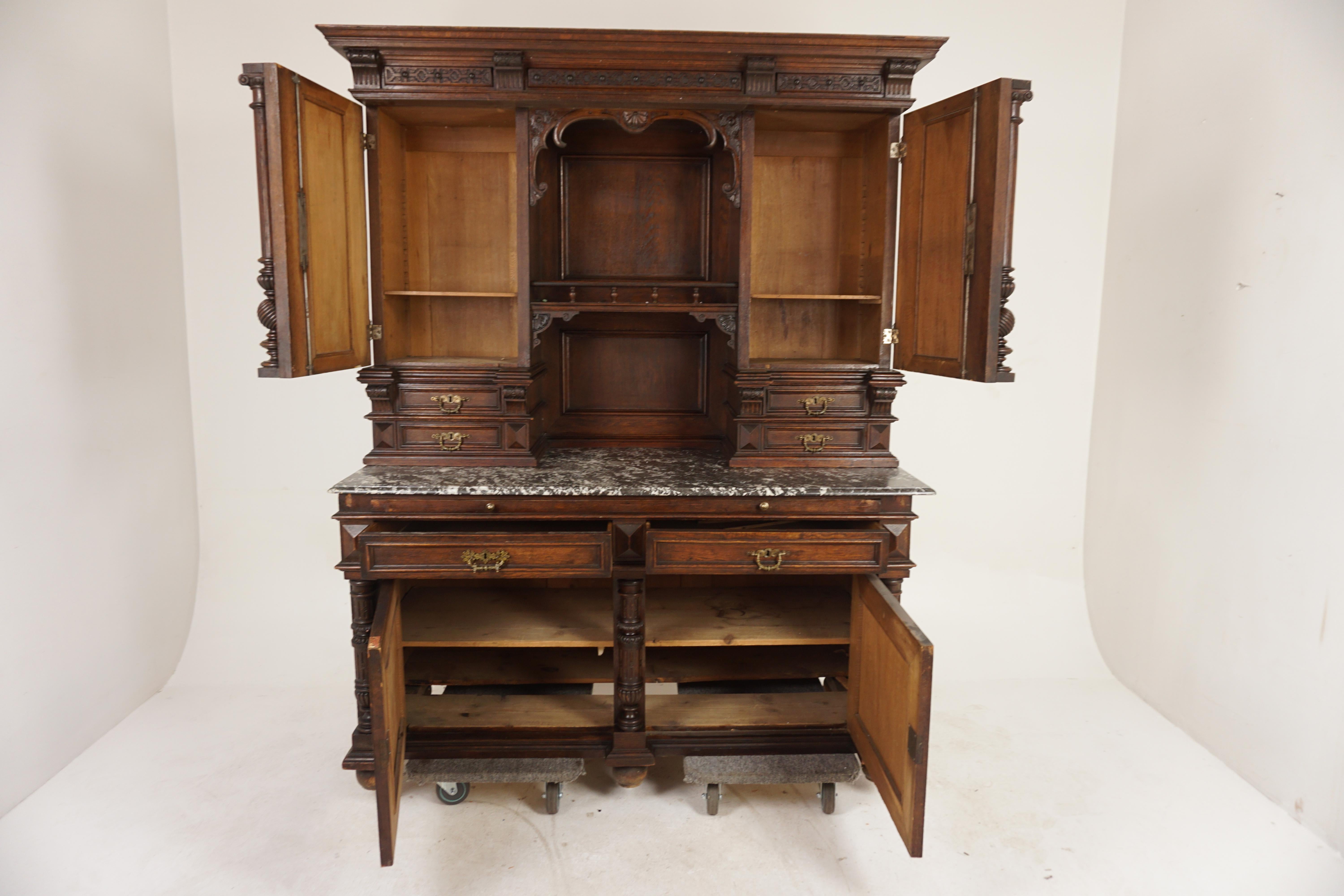 Antique French Oak Renaissance Buffet Hutch, Cabinet, France 1900, H646 In Good Condition In Vancouver, BC
