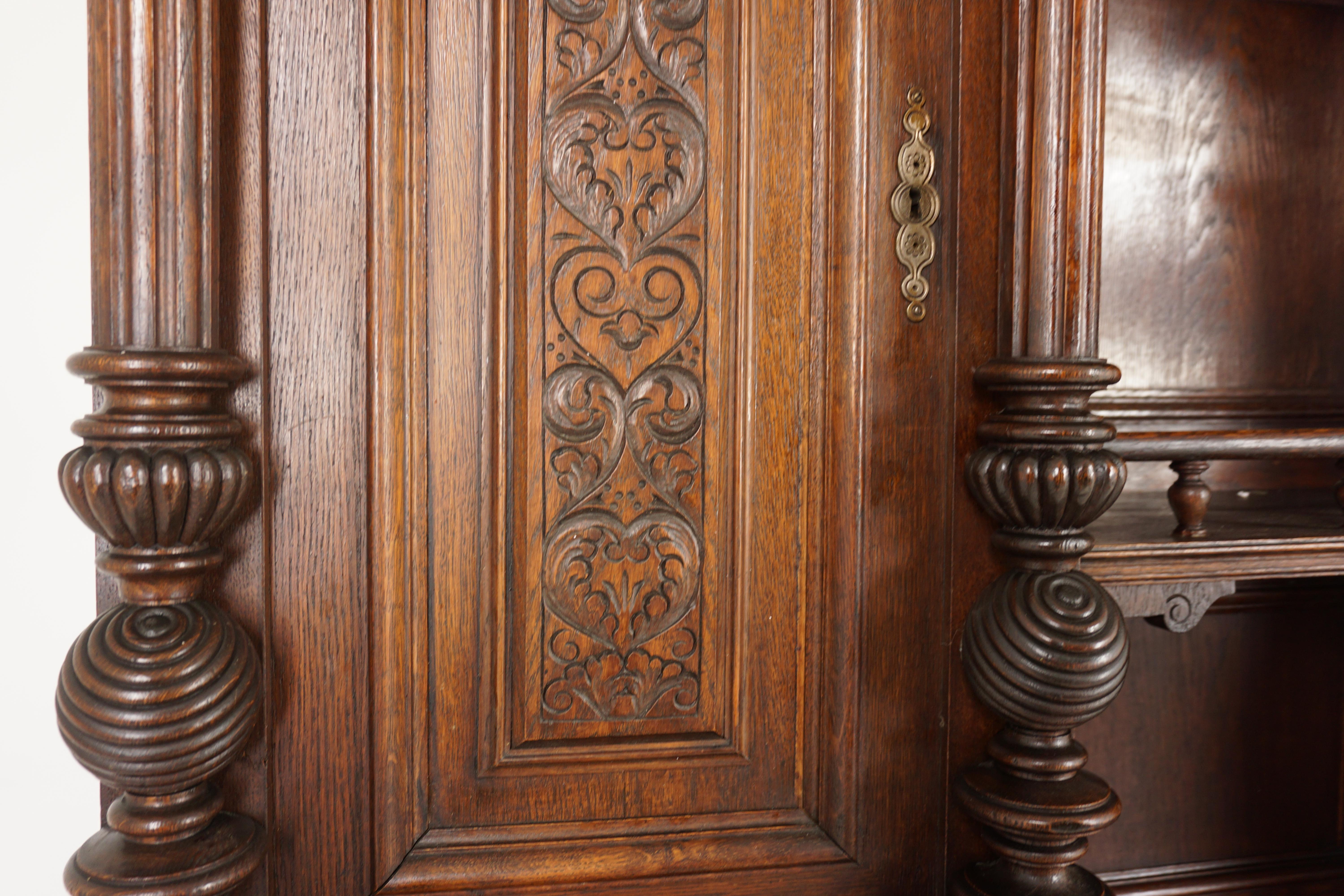Antique French Oak Renaissance Buffet Hutch, Cabinet, France 1900, H646 3
