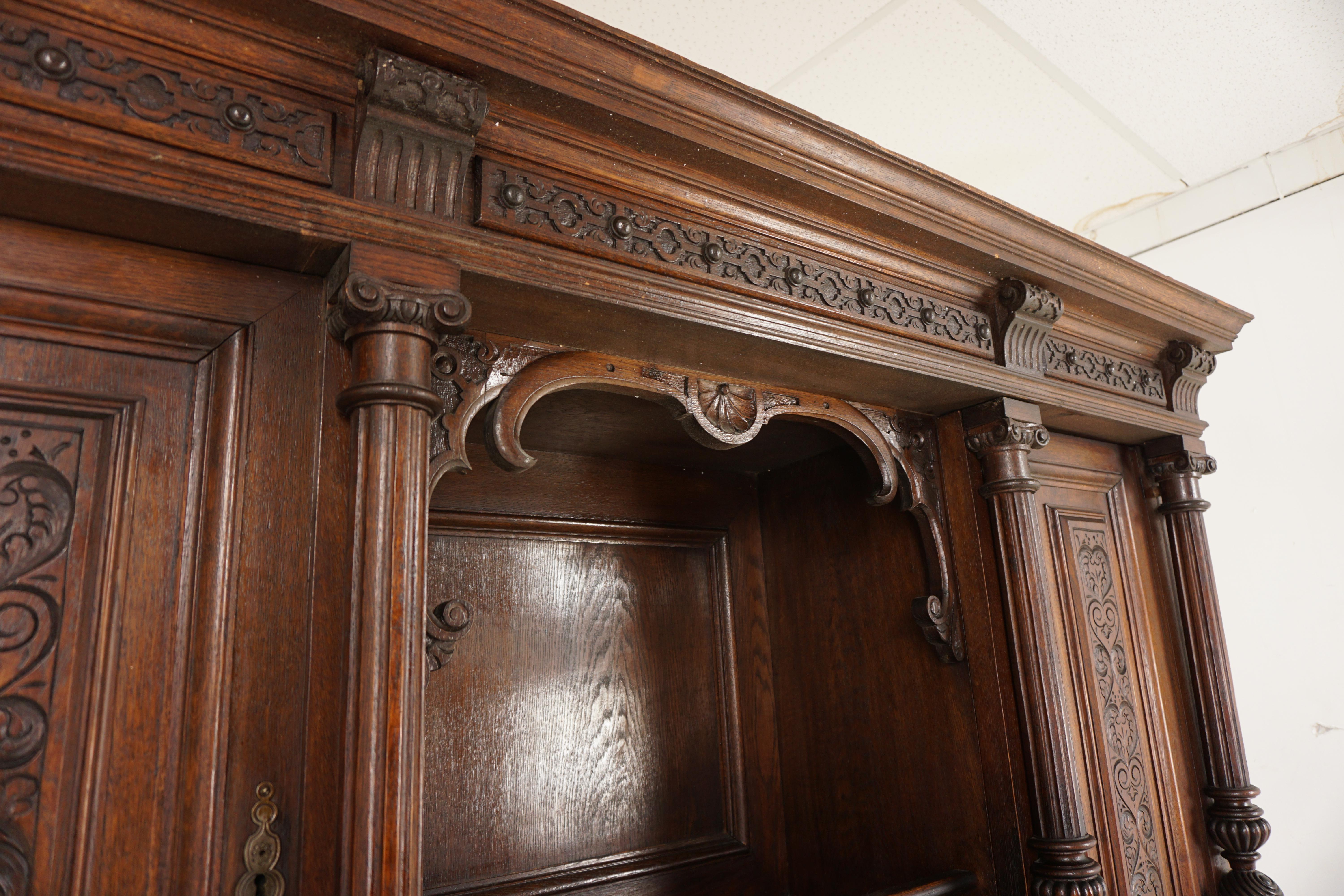 Antique French Oak Renaissance Buffet Hutch, Cabinet, France 1900, H646 4