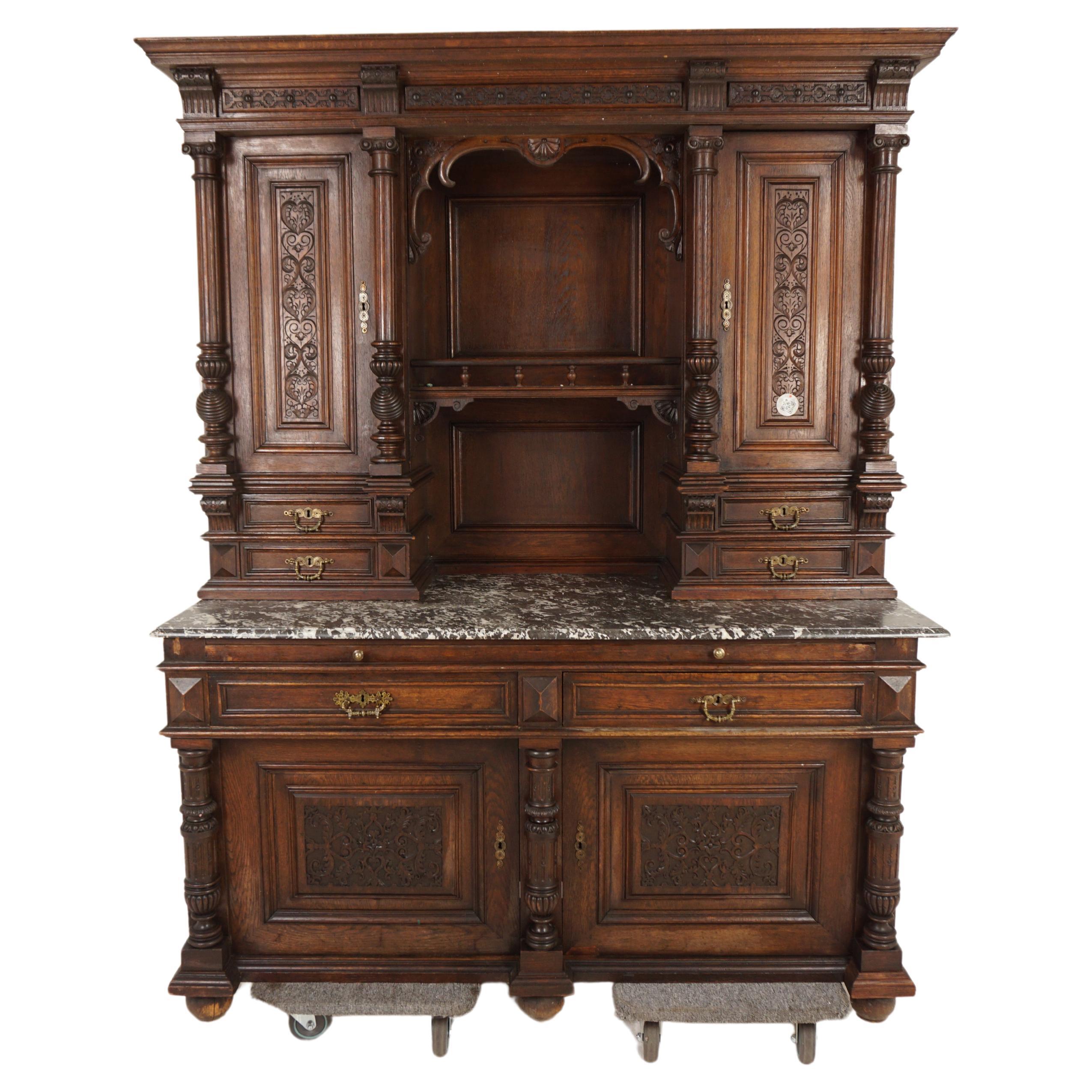 Antique French Oak Renaissance Buffet Hutch, Cabinet, France 1900, H646