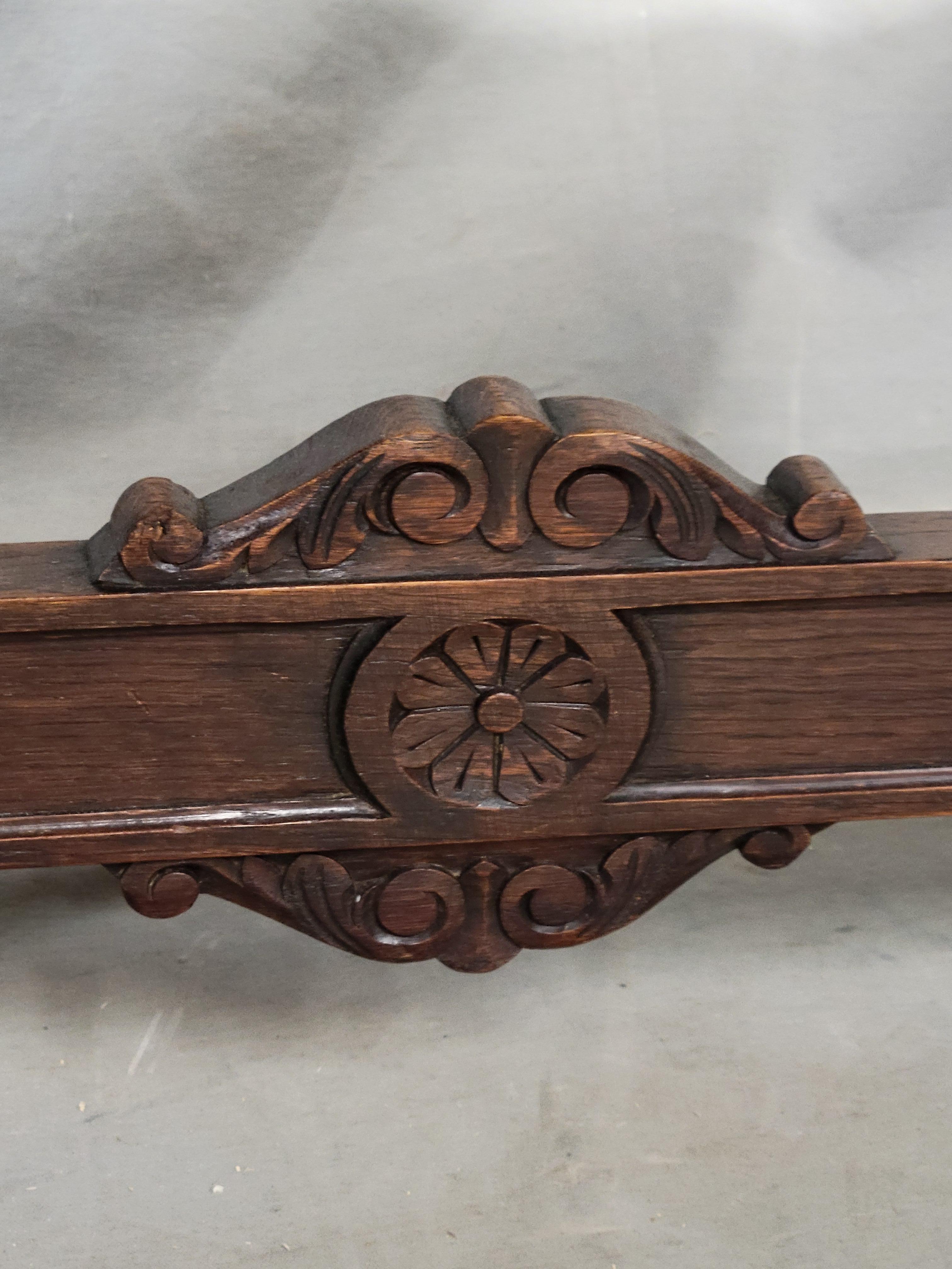 Antique French Oak Renaissance Revival Bench or Coffee Table With Figural Carvin For Sale 5