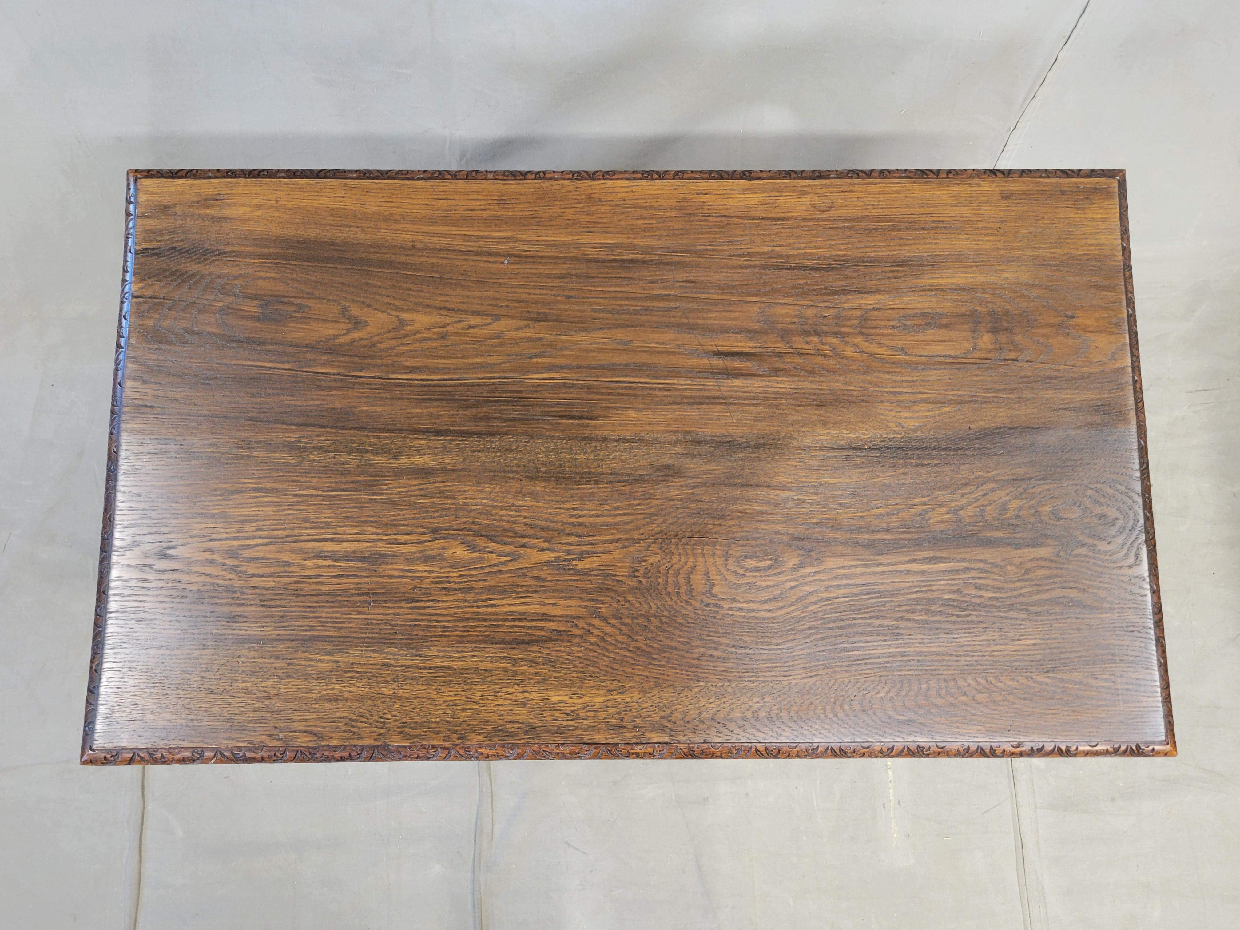 Antique French Oak Renaissance Revival Bench or Coffee Table With Figural Carvin In Good Condition For Sale In Centennial, CO