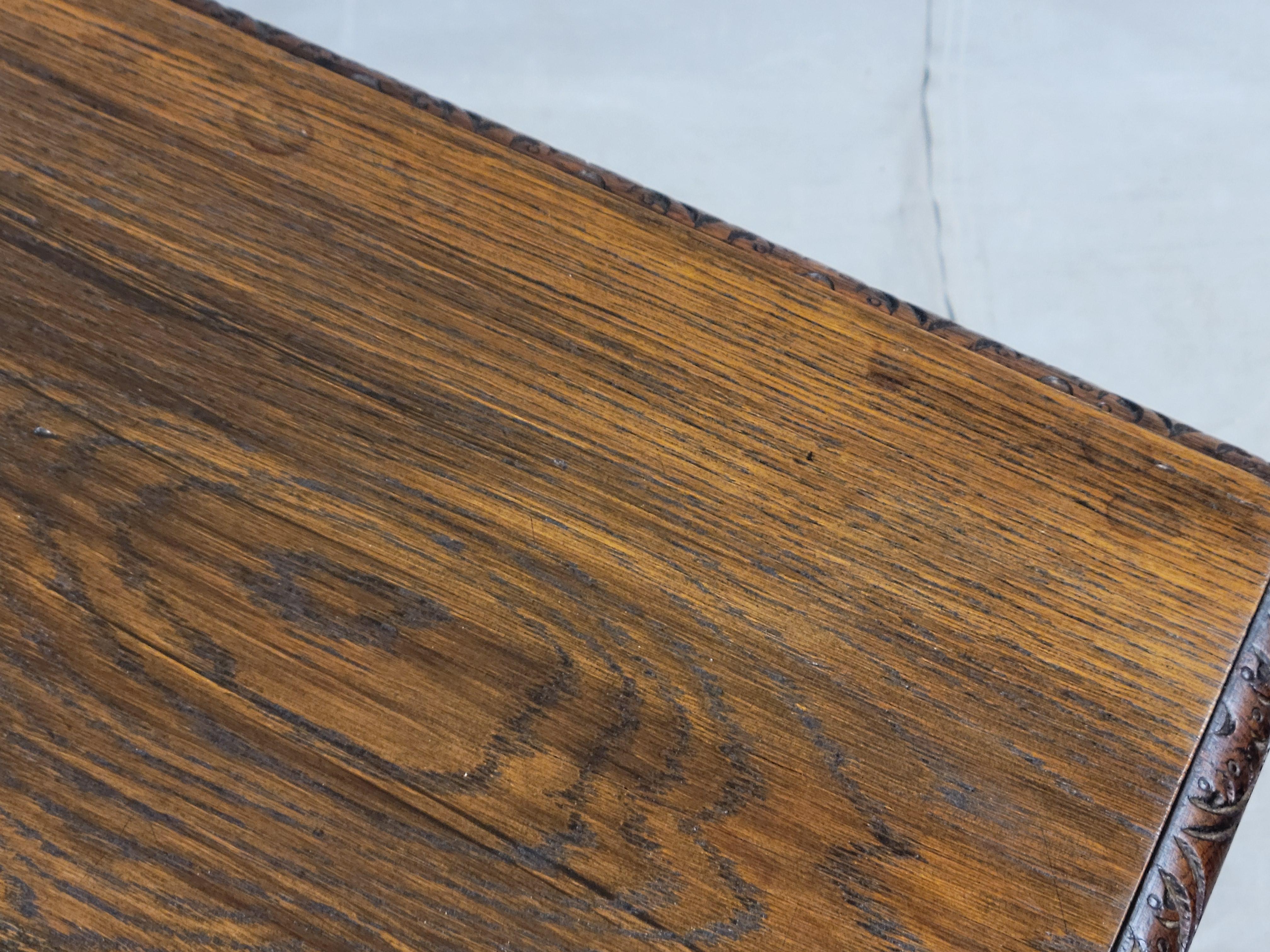 Antique French Oak Renaissance Revival Bench or Coffee Table With Figural Carvin For Sale 2