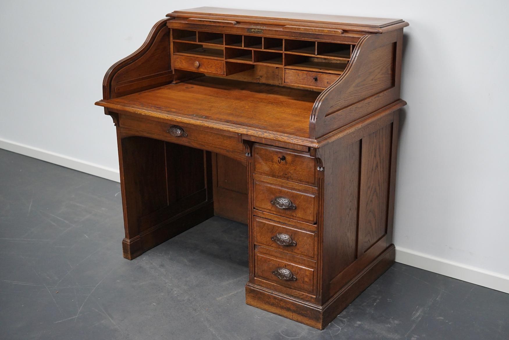 Antique French Oak Roll Top Desk, Late 19th Century 1