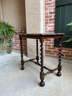 Antique French Oak Side Table Barley Twist Sofa Foyer Dark Oak c1900