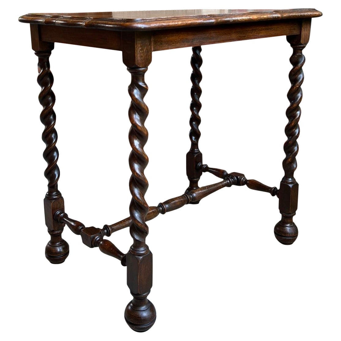 Antique French Oak Side Table Barley Twist Sofa Foyer Dark Oak c1900