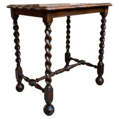 Antique French Side Table Barley Twist Sofa Foyer Dark Oak c1900
