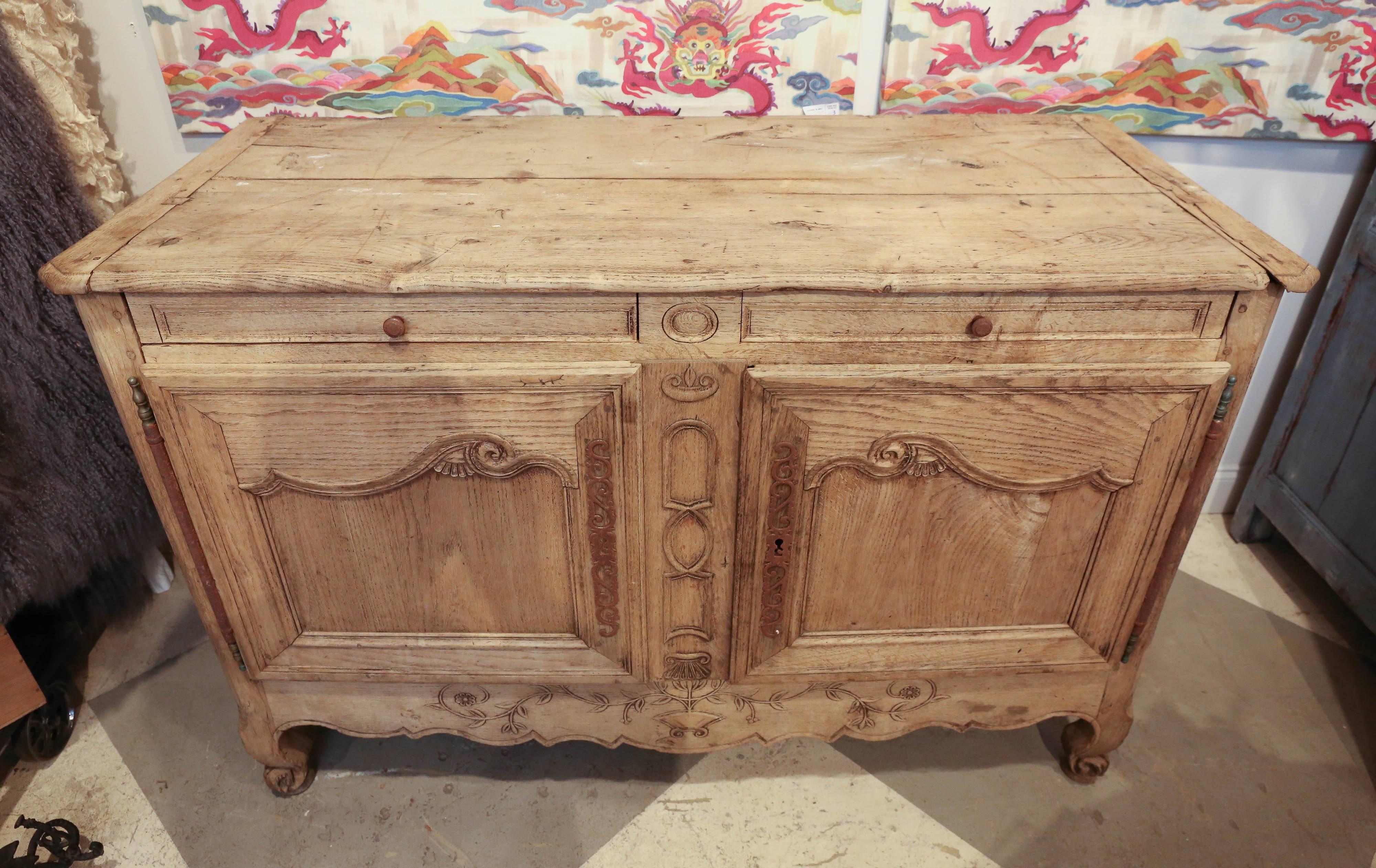 Antique French Oak Sideboard Buffet Cabinet In Fair Condition In Houston, TX