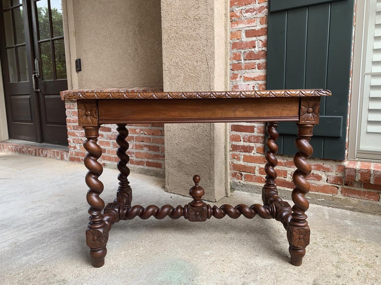 Antique French Oak Sofa Table Writing Desk Barley Twist Louis XIII