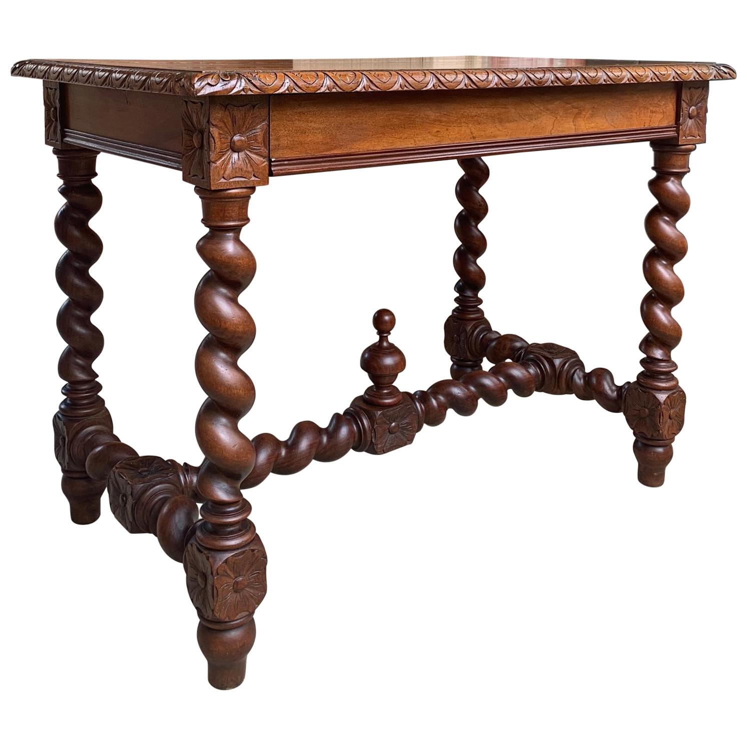 Antique French Oak Sofa Table Writing Desk Barley Twist Louis XIII Style