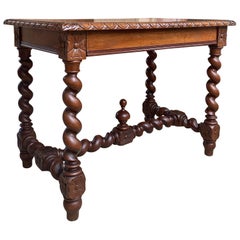 Ancienne table d'écriture française en chêne de style Louis XIII avec torsion d'orge