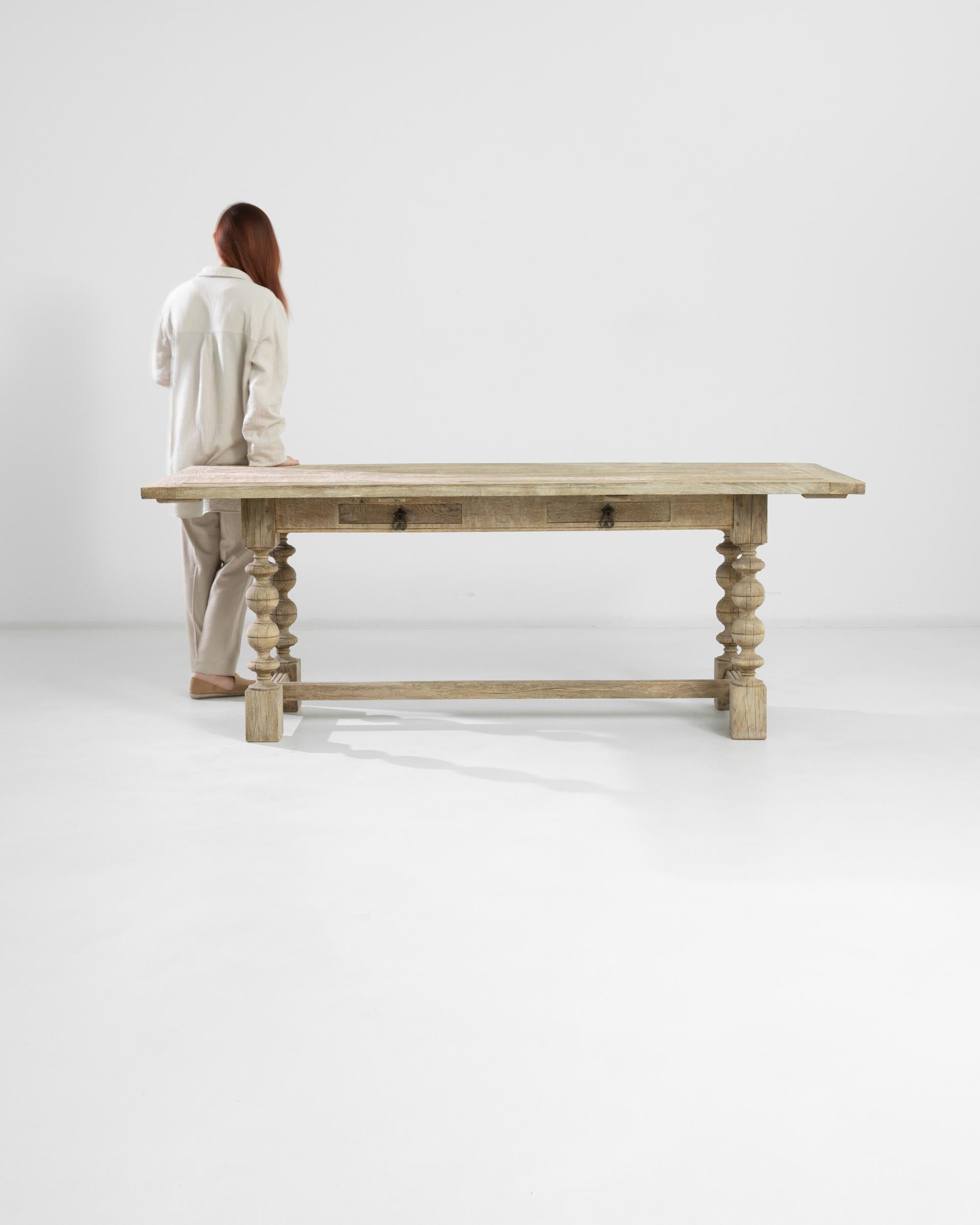 French Provincial Antique French Oak Table on Turned Legs