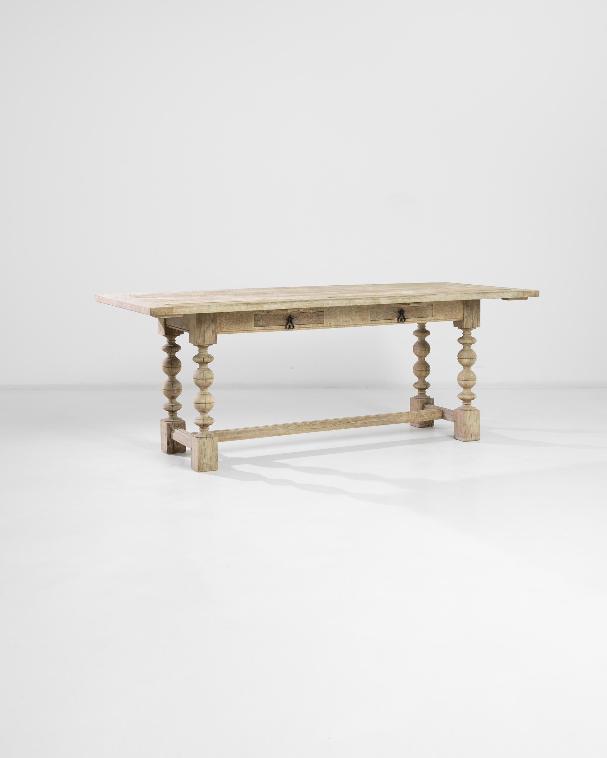 Antique French Oak Table on Turned Legs In Good Condition In High Point, NC