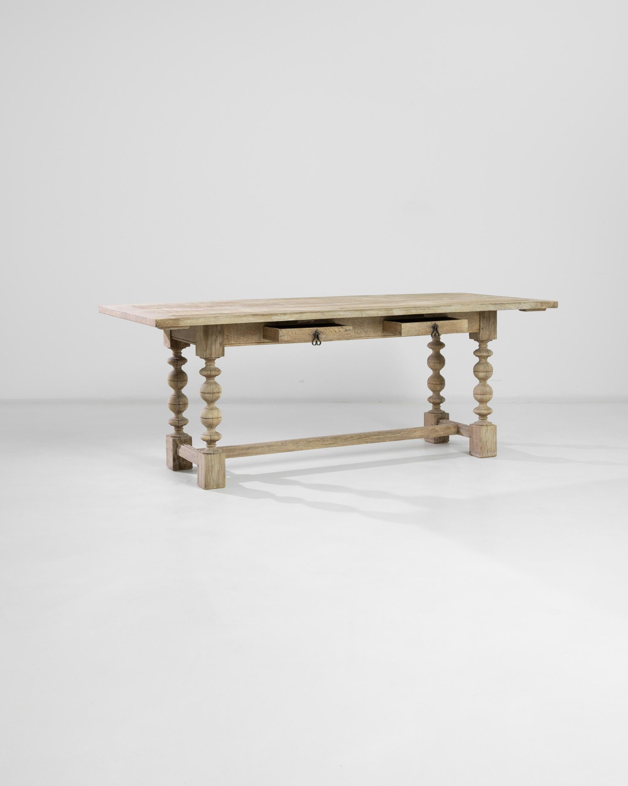 Early 20th Century Antique French Oak Table on Turned Legs
