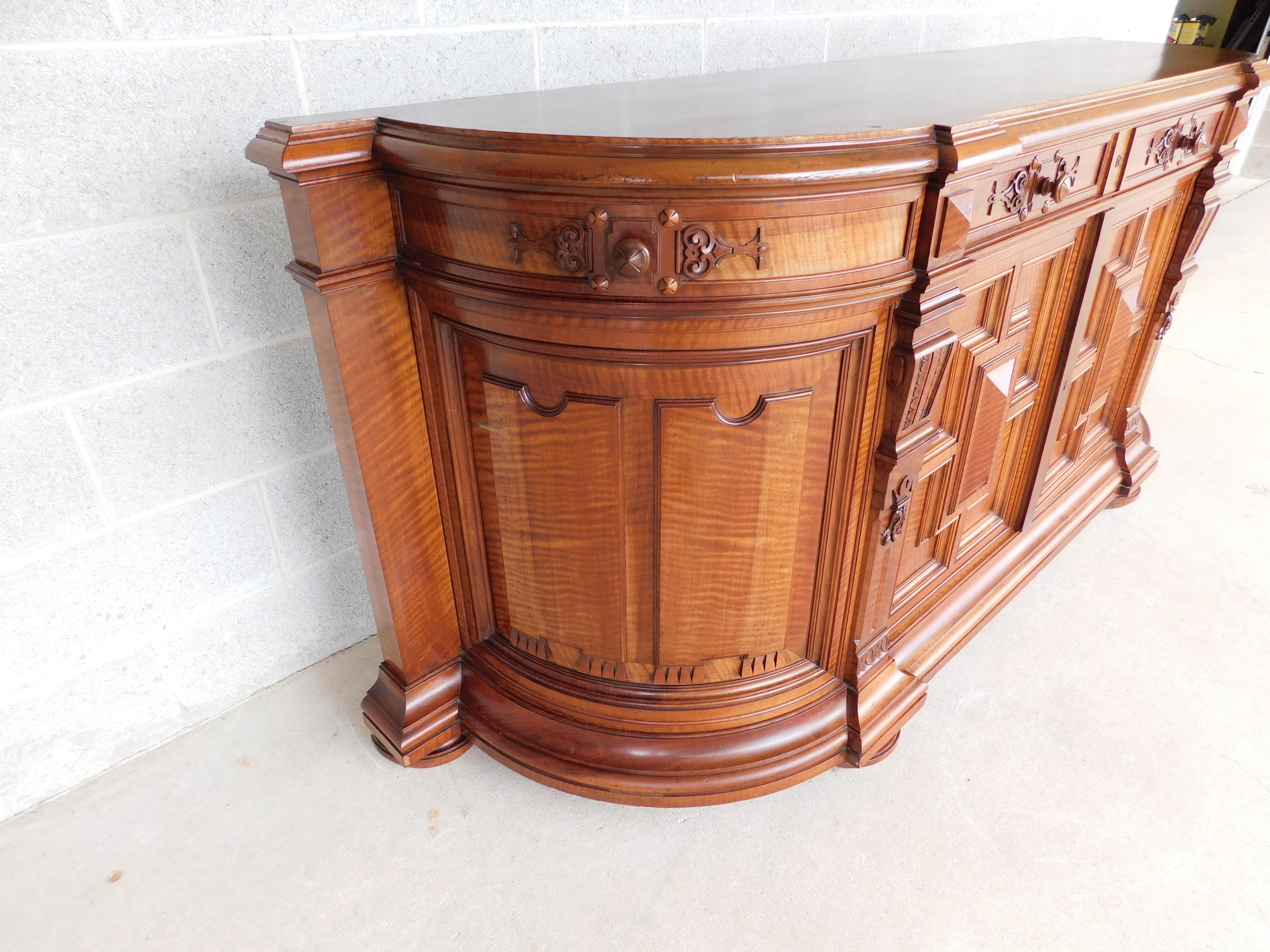 Antique French Oak & Tiger Maple Renaissance Revival Buffet In Good Condition In Parkesburg, PA