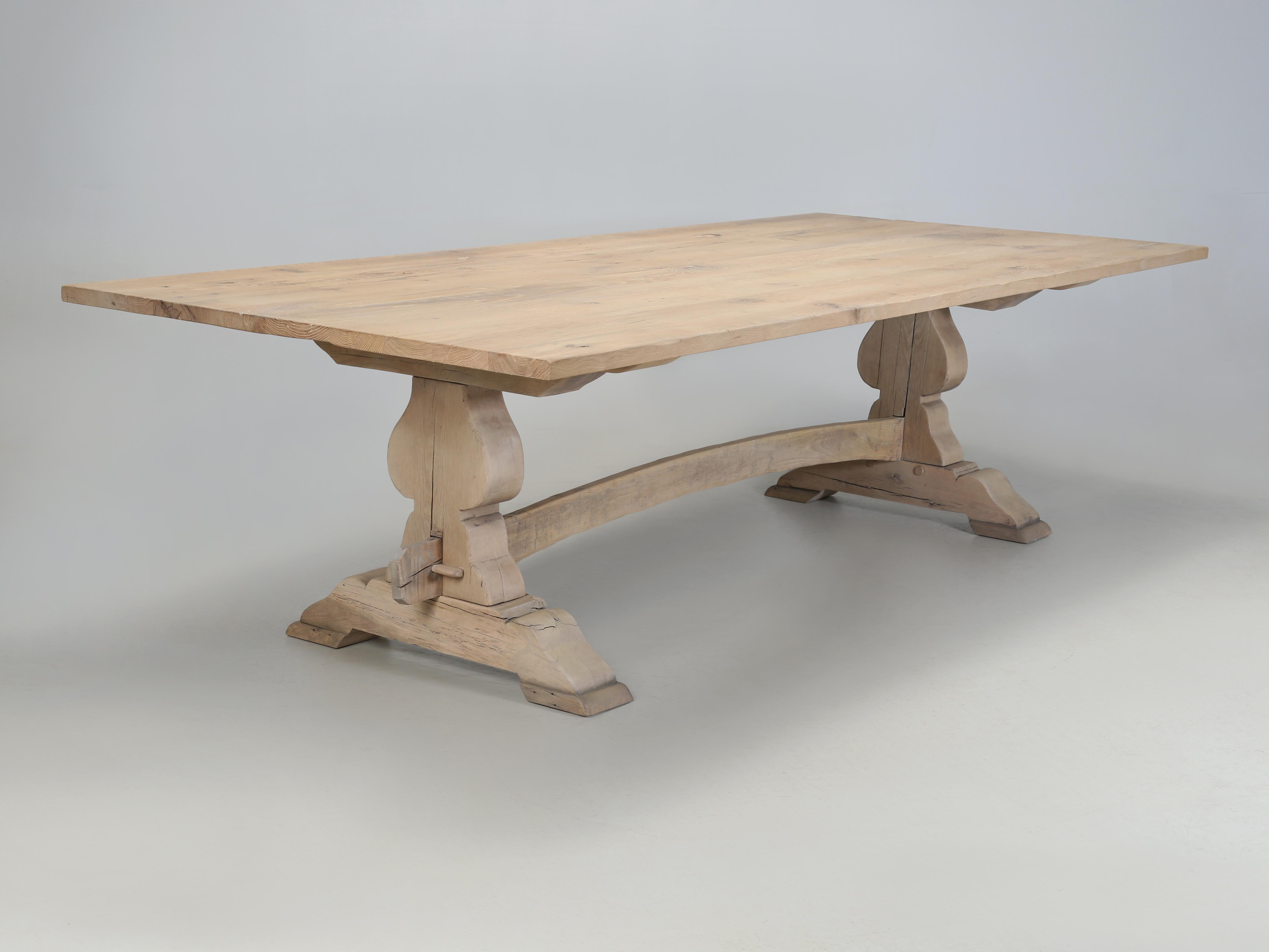 Antique French Oak Trestle Dining Table Restored by Old Plank Seats (14) People 5