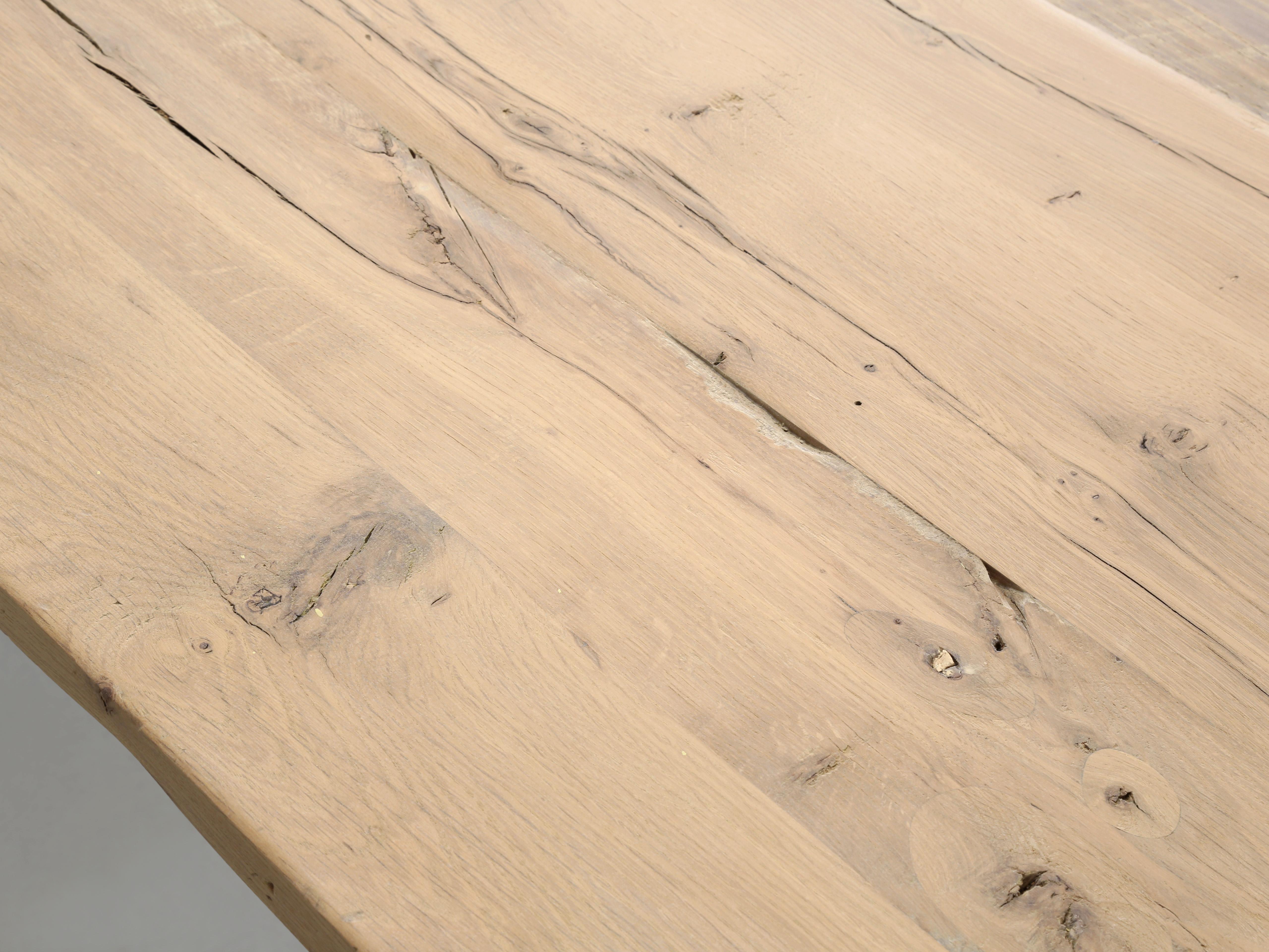Wood Antique French Oak Trestle Dining Table Restored by Old Plank Seats (14) People