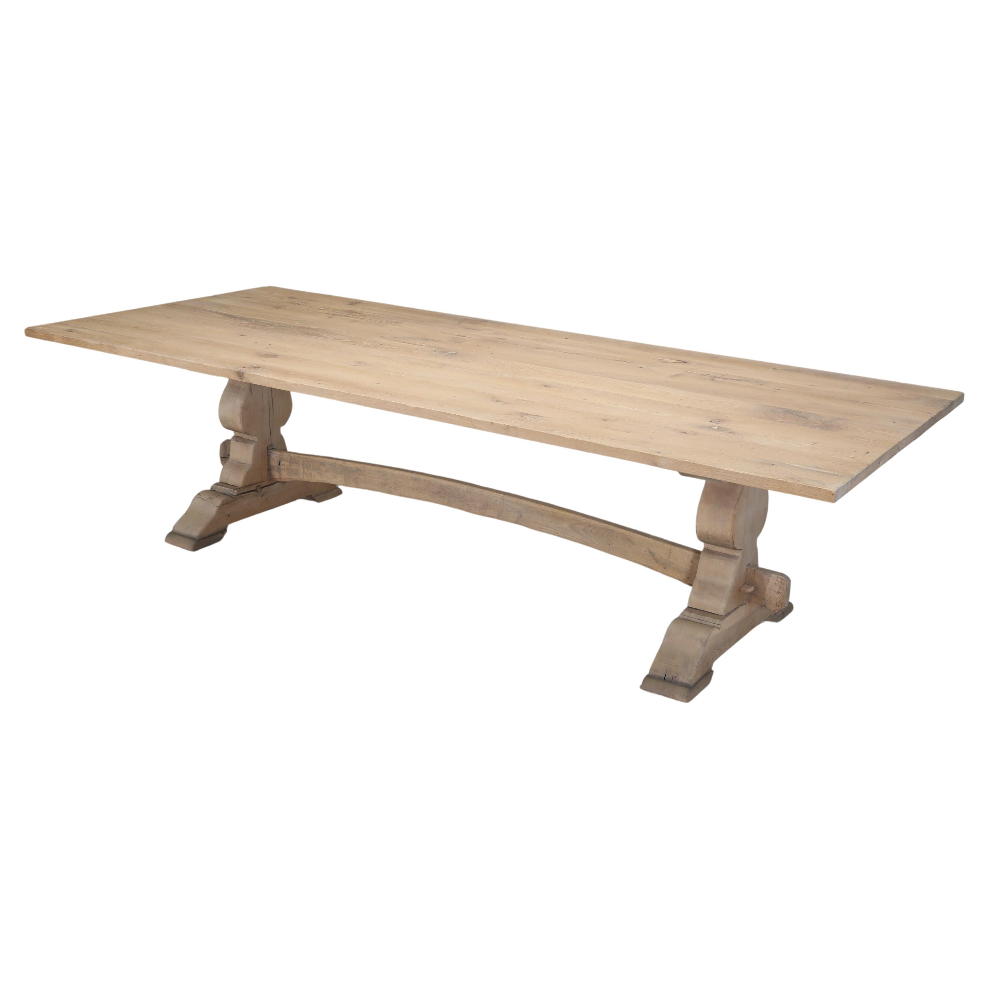 Antique French Oak Trestle Dining Table Restored by Old Plank Seats (14) People