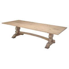 Antique French Oak Trestle Dining Table Restored by Old Plank Seats (14) People