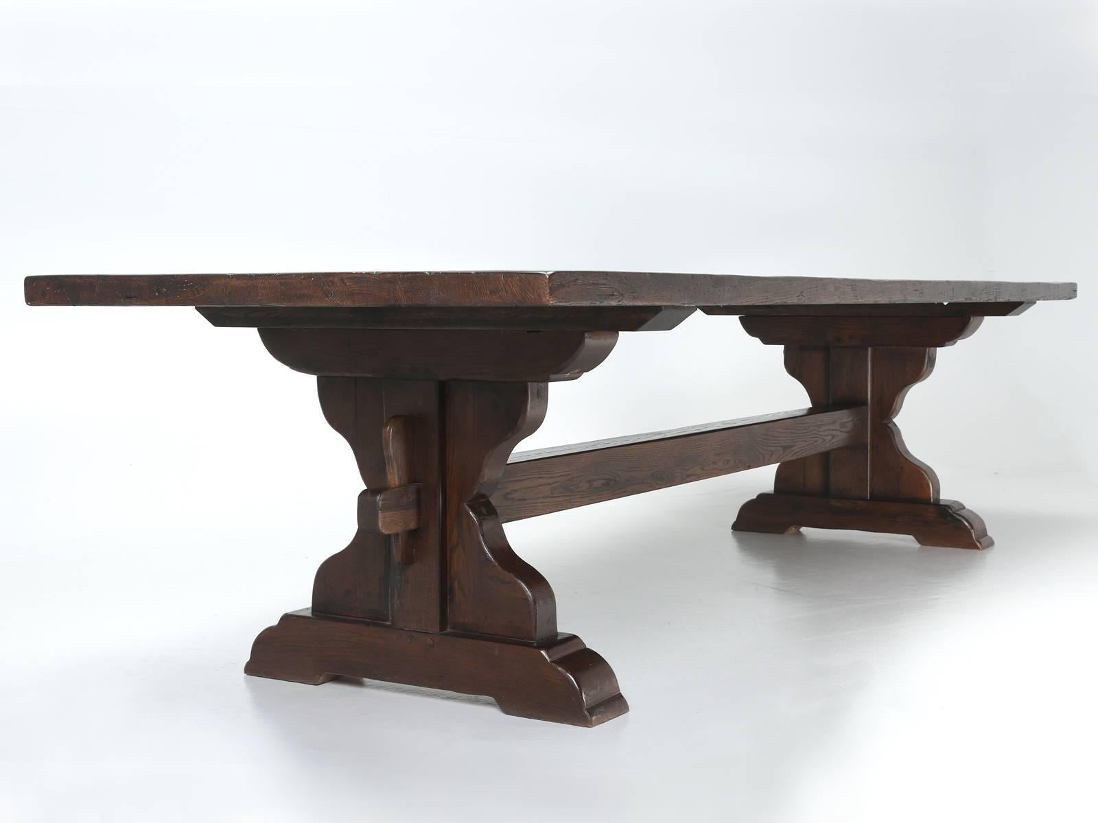 Hand-Crafted Antique French Oak Trestle Dining Table, Seats 12