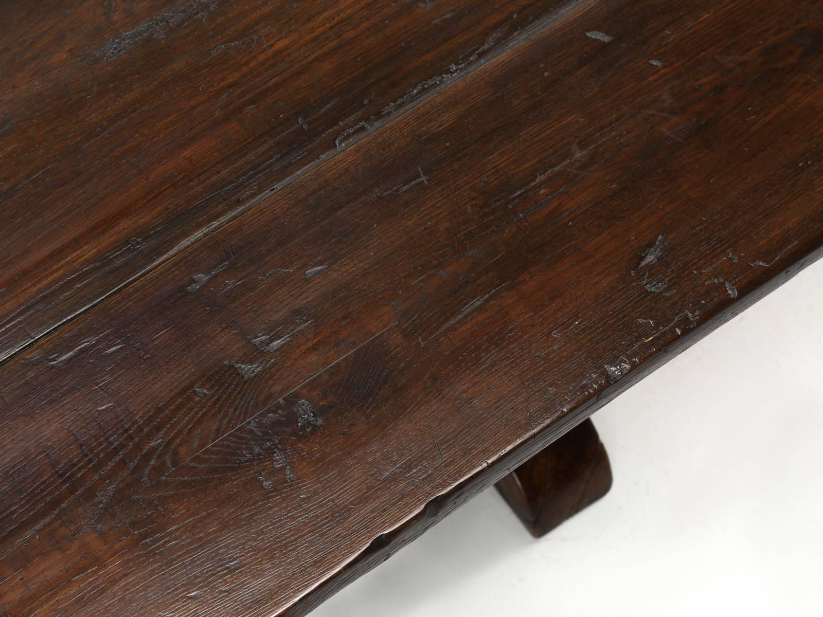Antique French Oak Trestle Farm Dining Table In Good Condition In Chicago, IL
