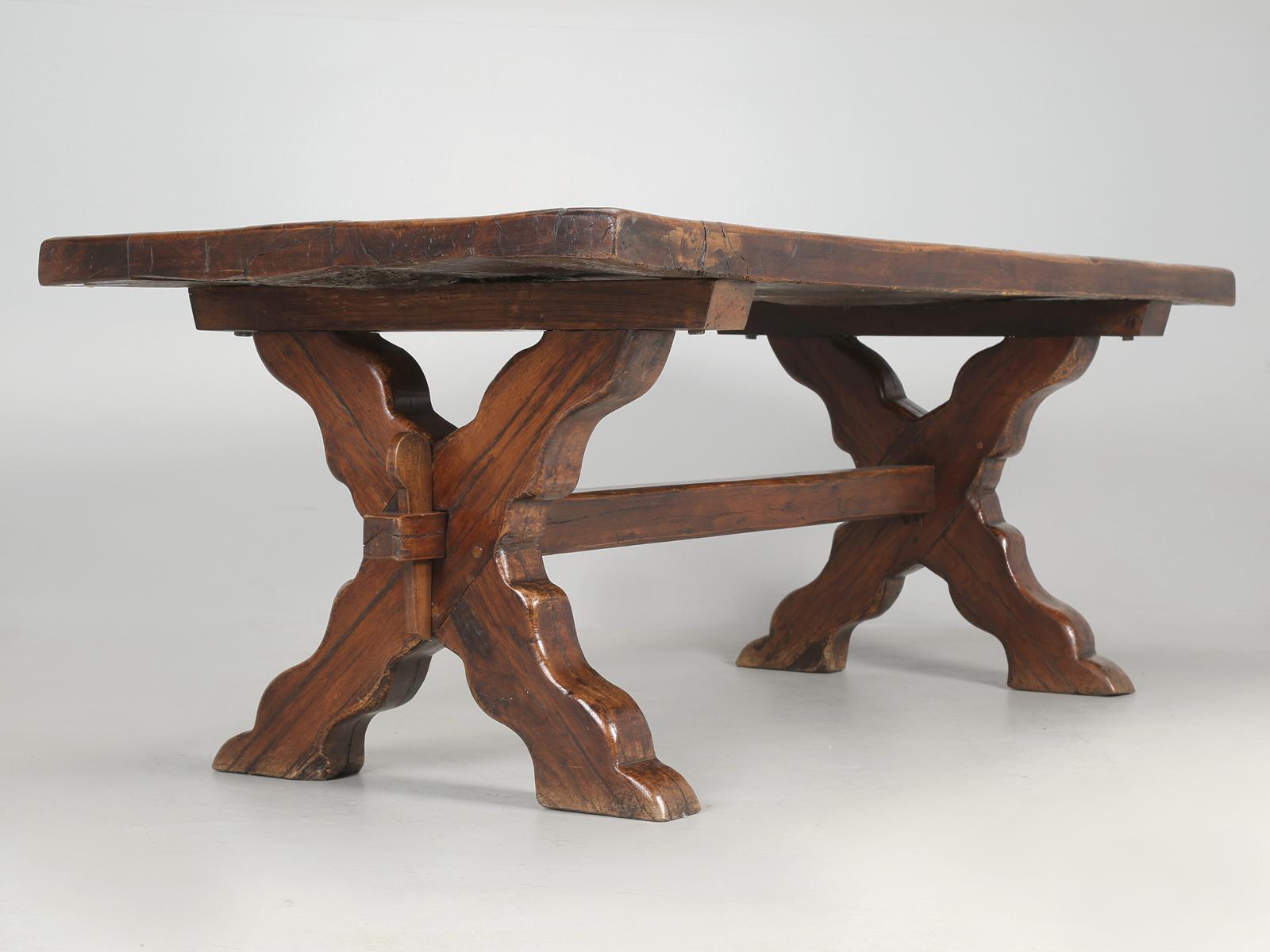 Antique French Oak Trestle Farm or Dining Table Restored, Circa Late 1800's 4