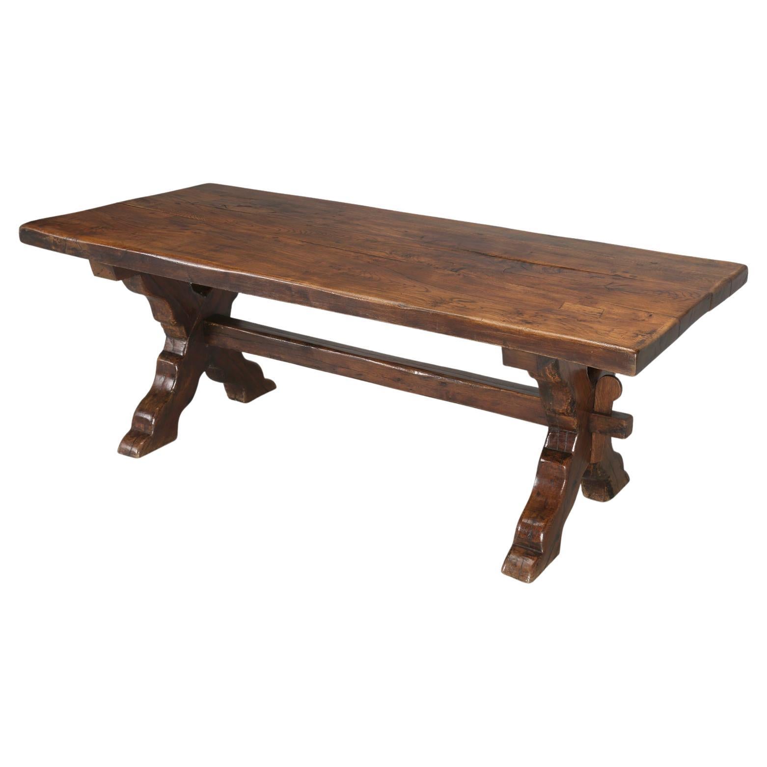 Antique French Oak Trestle Farm or Dining Table Restored, Circa Late 1800's