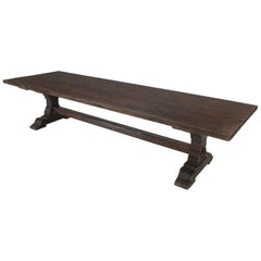 Antique French Oak Trestle Table and Seat 14 People