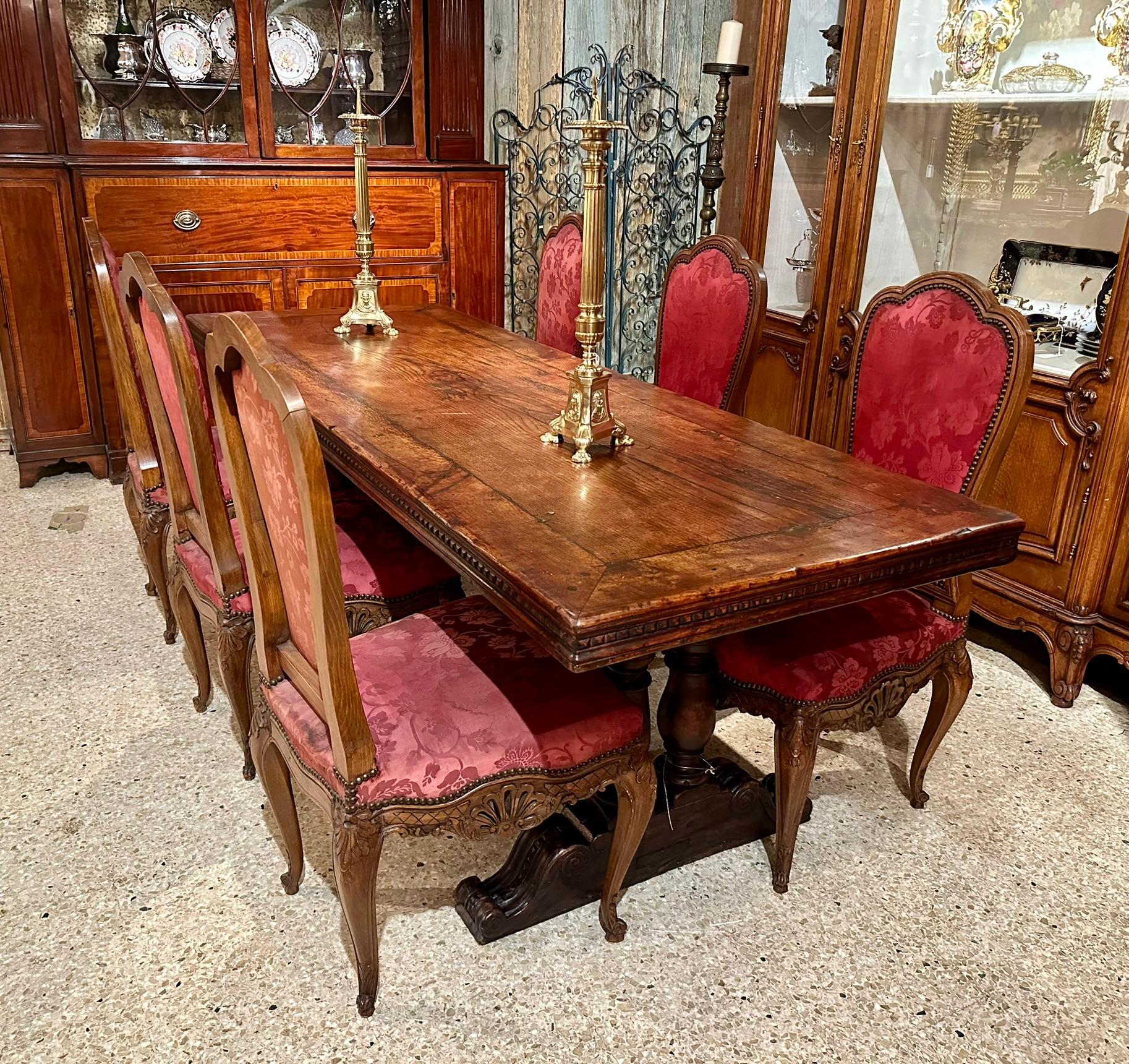 Antique French Oak Trestle Table, Circa 1880. 7
