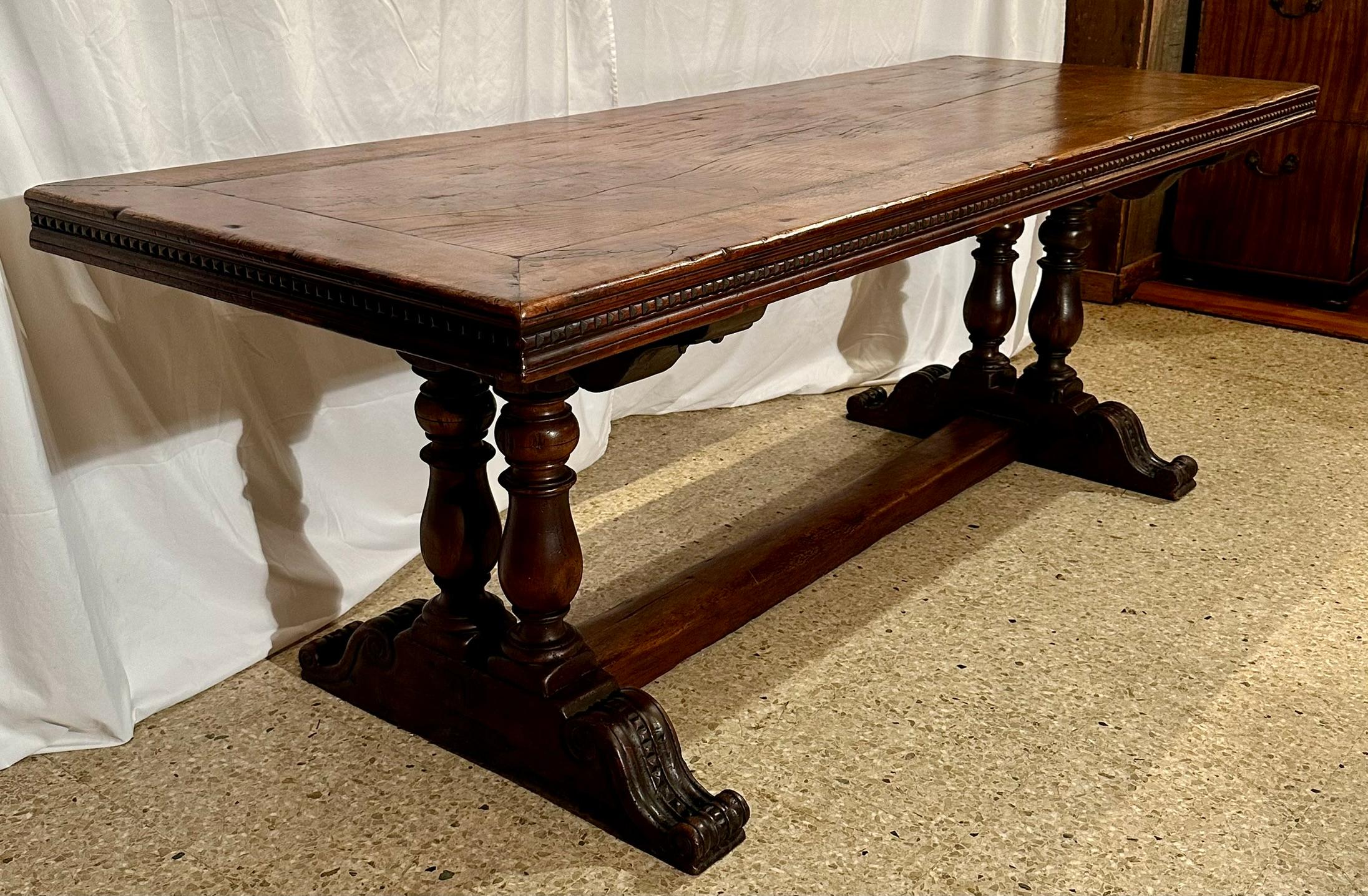 Antique French Oak Trestle Table, Circa 1880. 1
