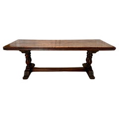 Ancienne table à tréteaux française en chêne, vers 1880.