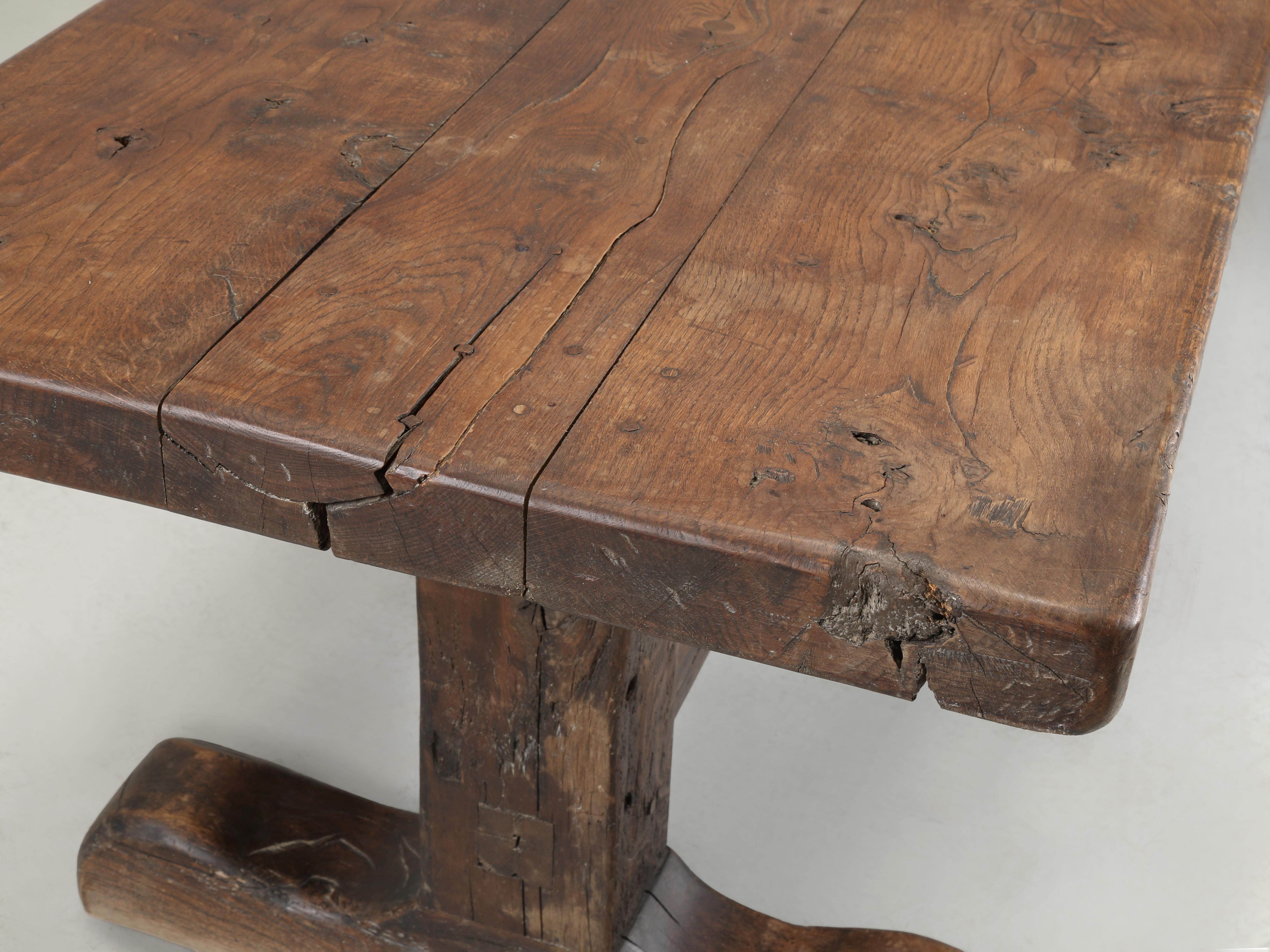 Antique French Oak Trestle Table Original Patina Purposely Left Rustic c1800 For Sale 5