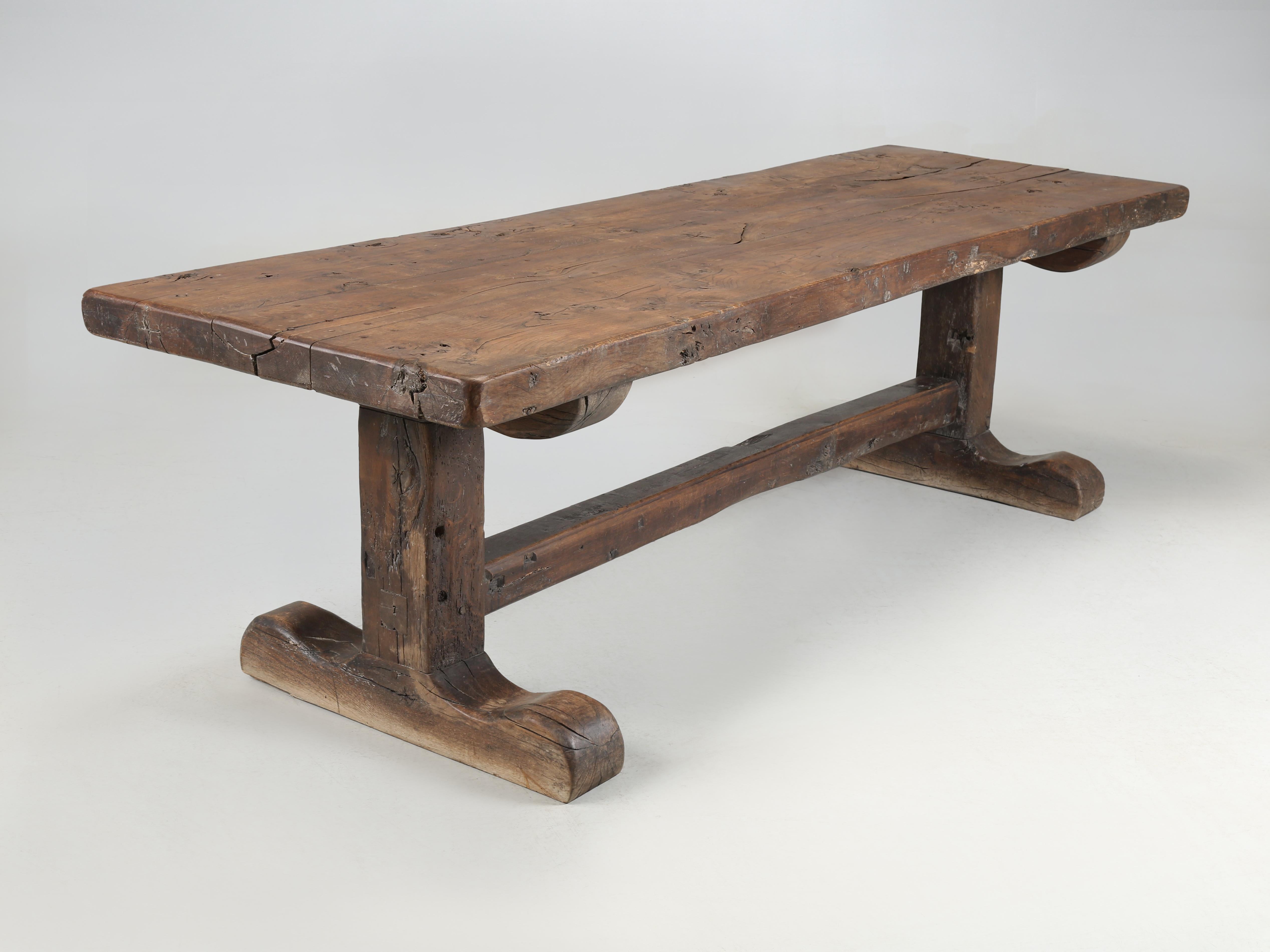 Country Antique French Oak Trestle Table Original Patina Purposely Left Rustic c1800 For Sale