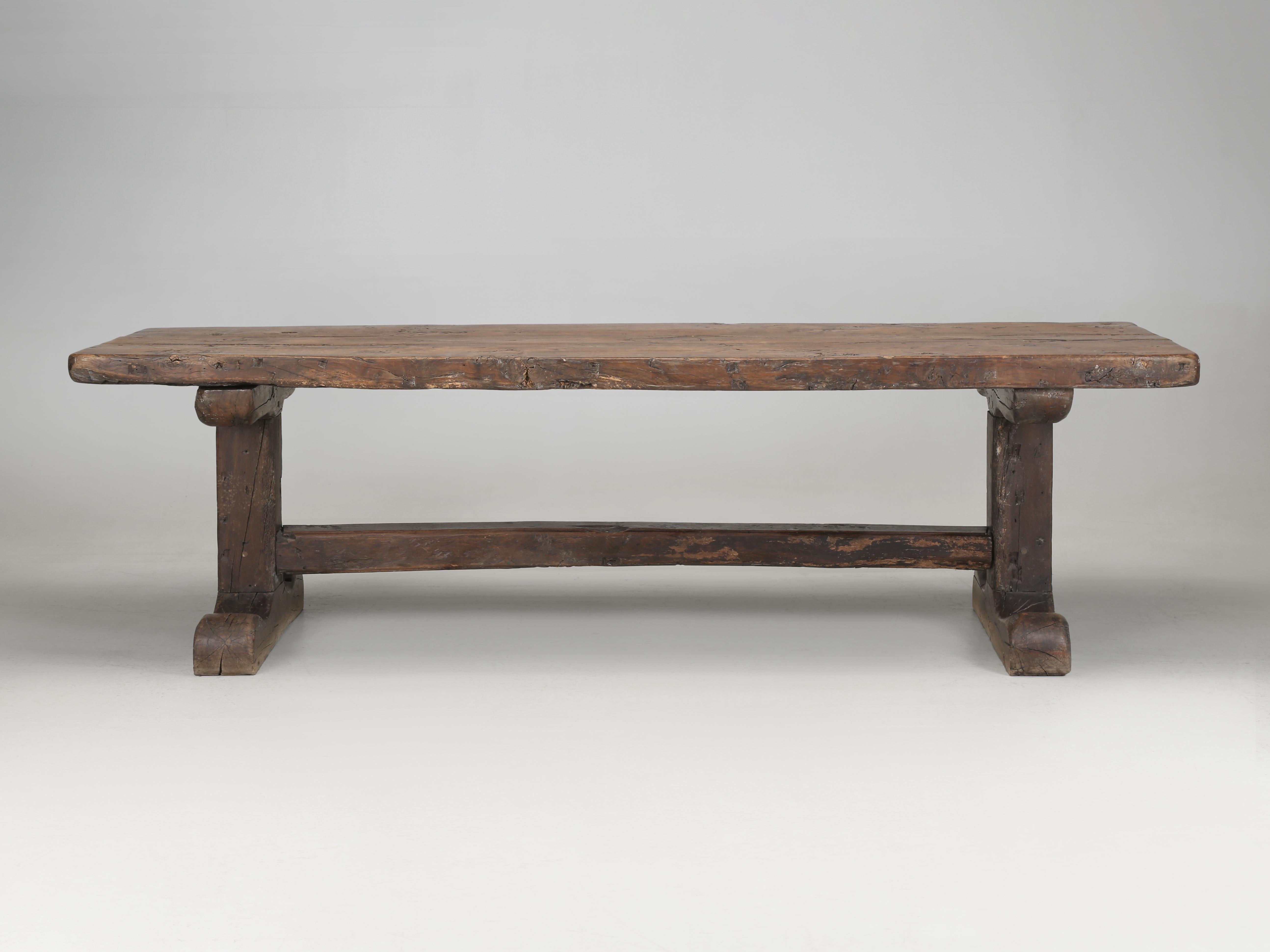 Antique French Oak Trestle Table Original Patina Purposely Left Rustic c1800 In Good Condition For Sale In Chicago, IL