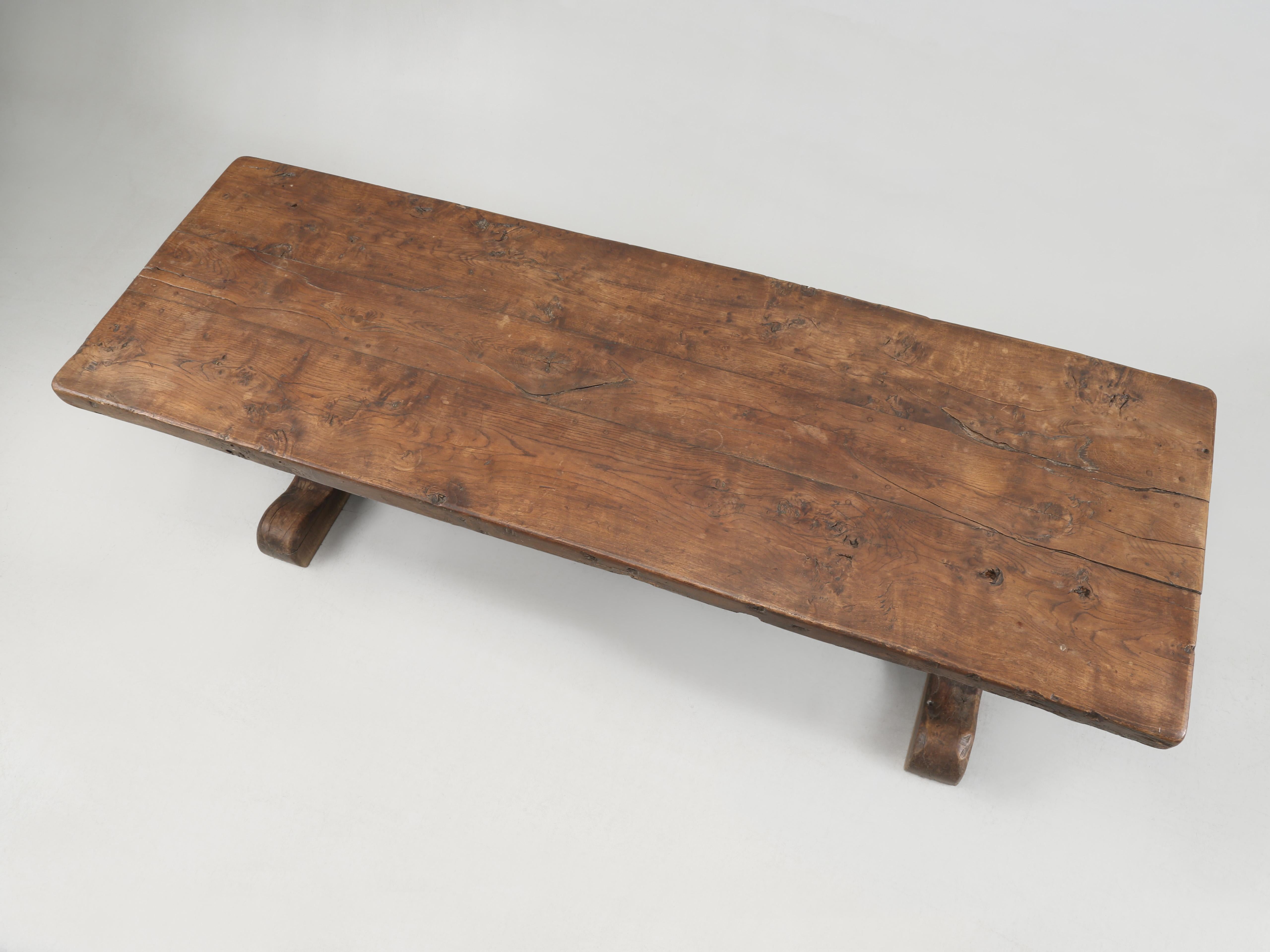 Early 19th Century Antique French Oak Trestle Table Original Patina Purposely Left Rustic c1800 For Sale