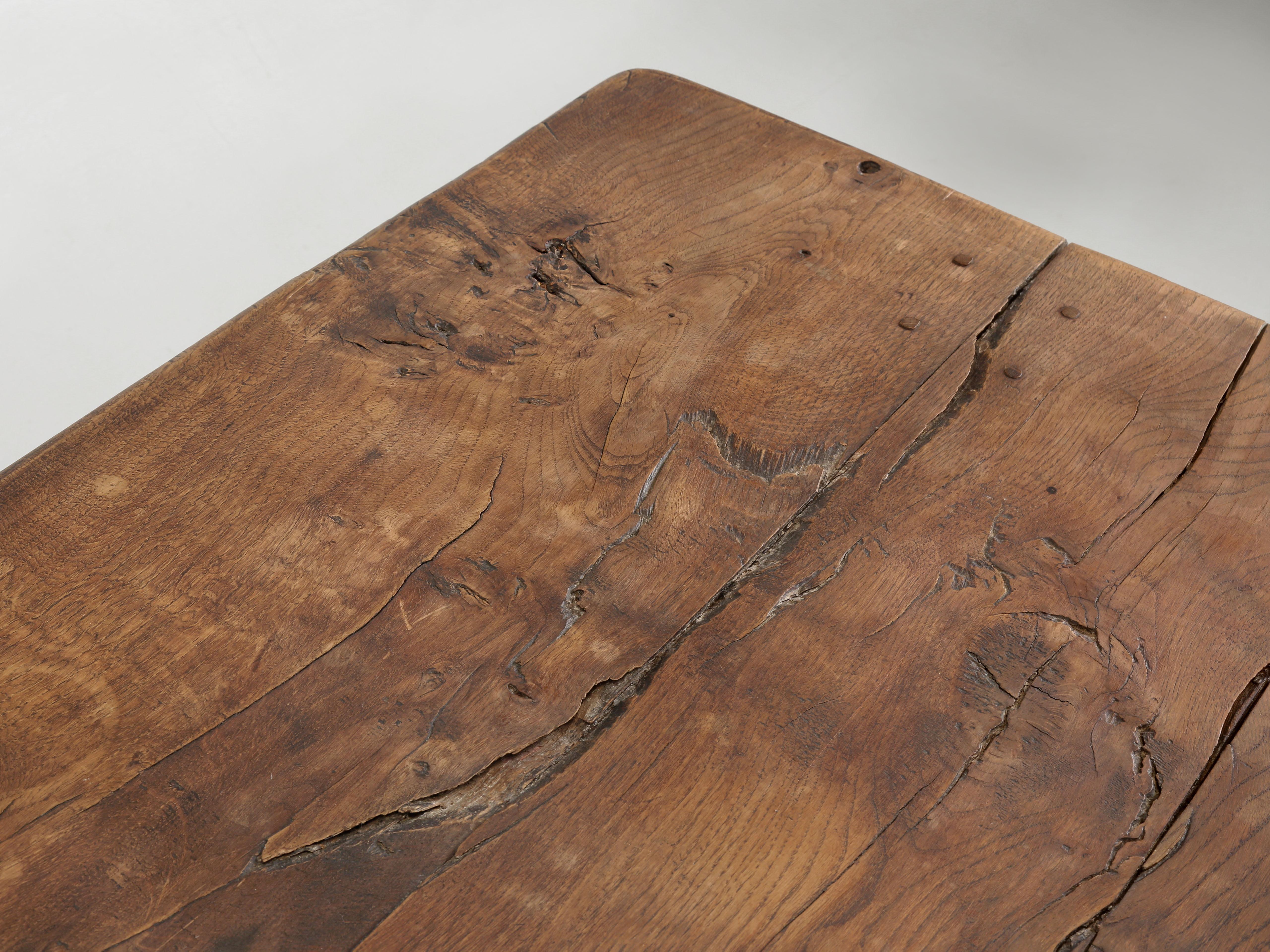 Wood Antique French Oak Trestle Table Original Patina Purposely Left Rustic c1800 For Sale