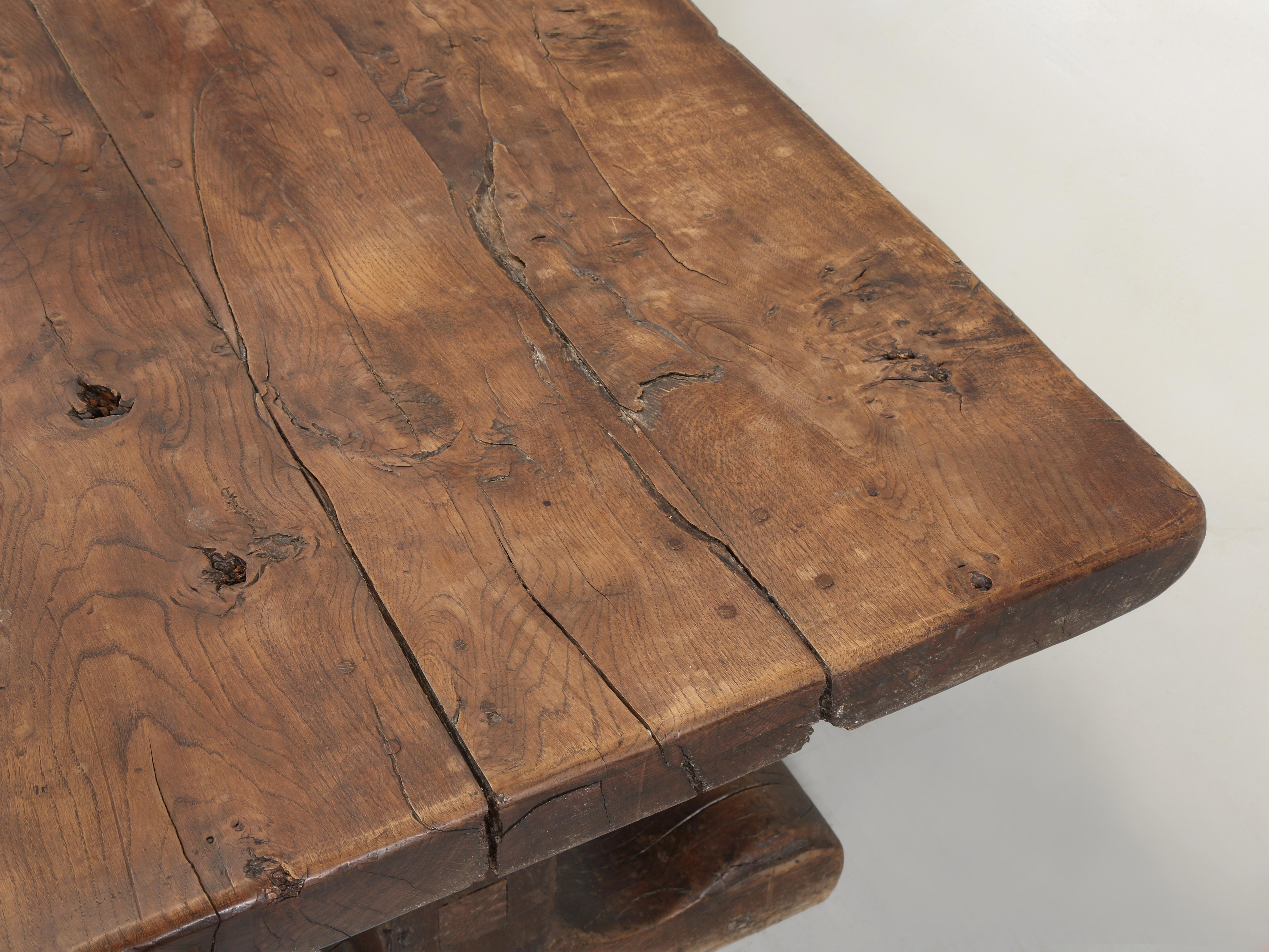 Antique French Oak Trestle Table Original Patina Purposely Left Rustic c1800 For Sale 1