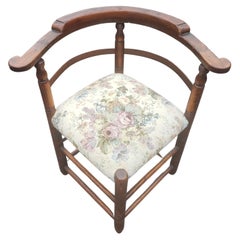 Antique French Oak Upholstered Corner Chairs, Circa 1890s