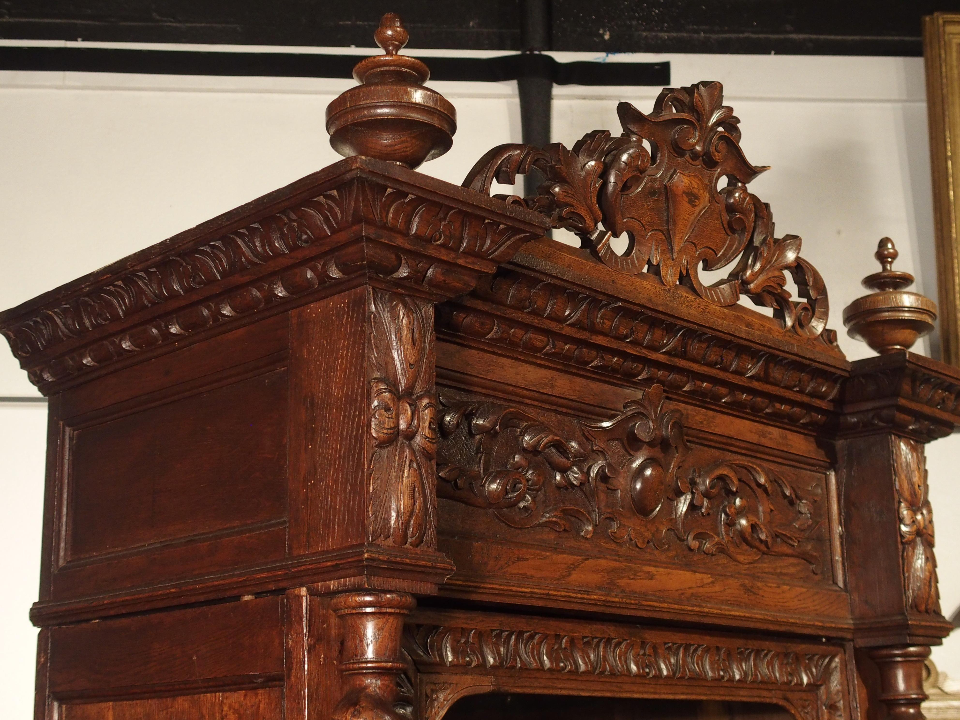 Antique French Oak Vitrine with Musical Carvings and Turned Columns, circa 1890 7