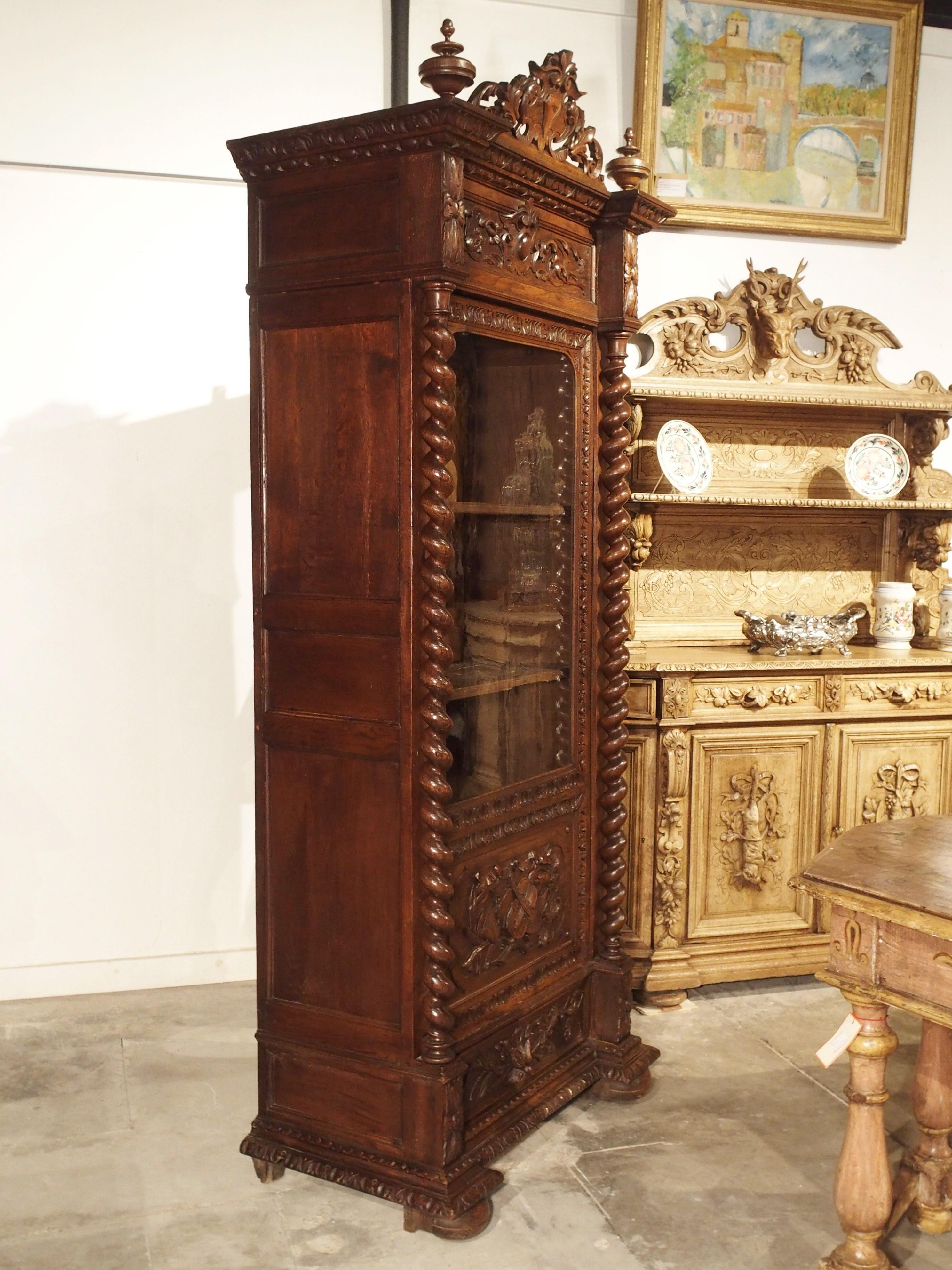 Antique French Oak Vitrine with Musical Carvings and Turned Columns, circa 1890 2