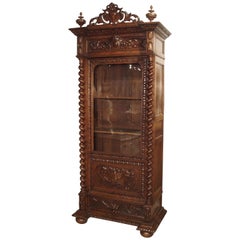 Antique French Oak Vitrine with Musical Carvings and Turned Columns, circa 1890
