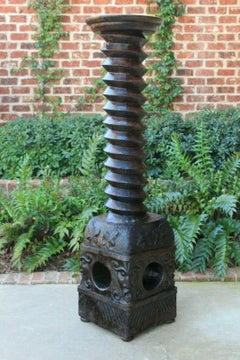 Antique French Oak Wine Press Pedestal Plant Stand Table Barley Twist Tall
