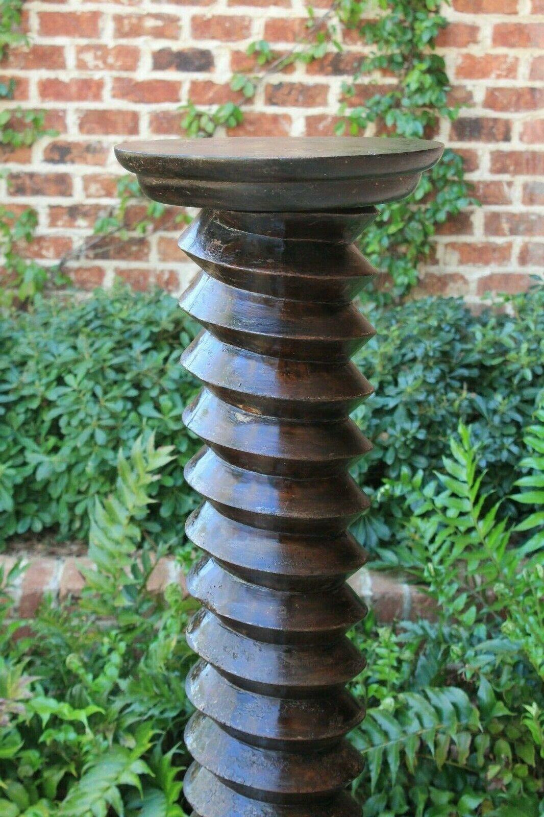 Late 19th Century Antique French Oak Wine Press Pedestal Plant Stand Table Barley Twist Tall