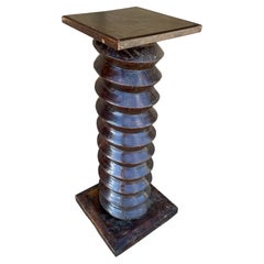 Antique French Oak Wine Press Screw Pedestal Table