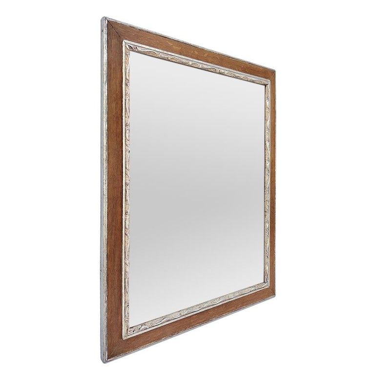 Antique French Oak Wood and Silvered Mirror, circa 1940 For Sale at 1stDibs